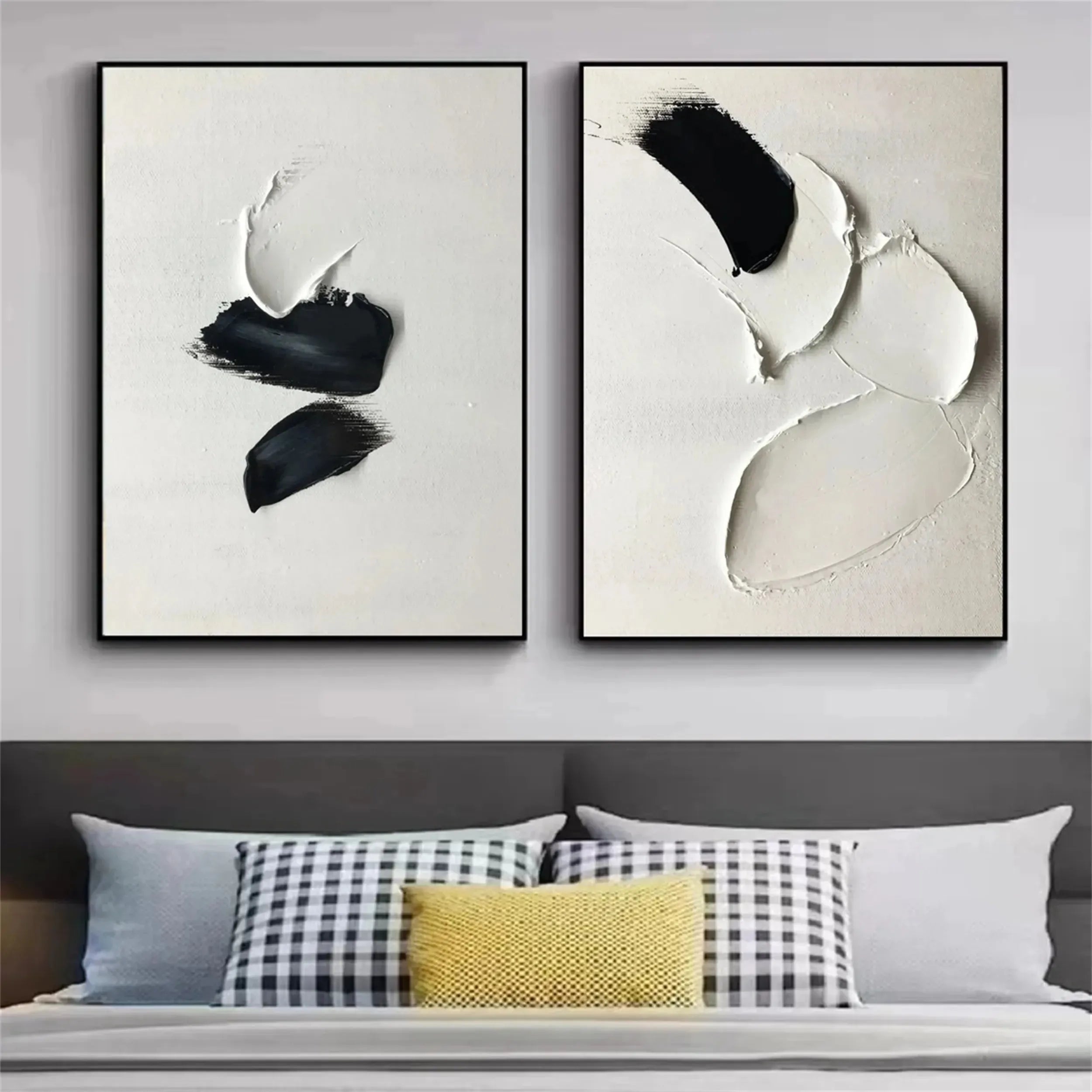 White and Black Minimalist Textured Canvas Set of 2 #MT049