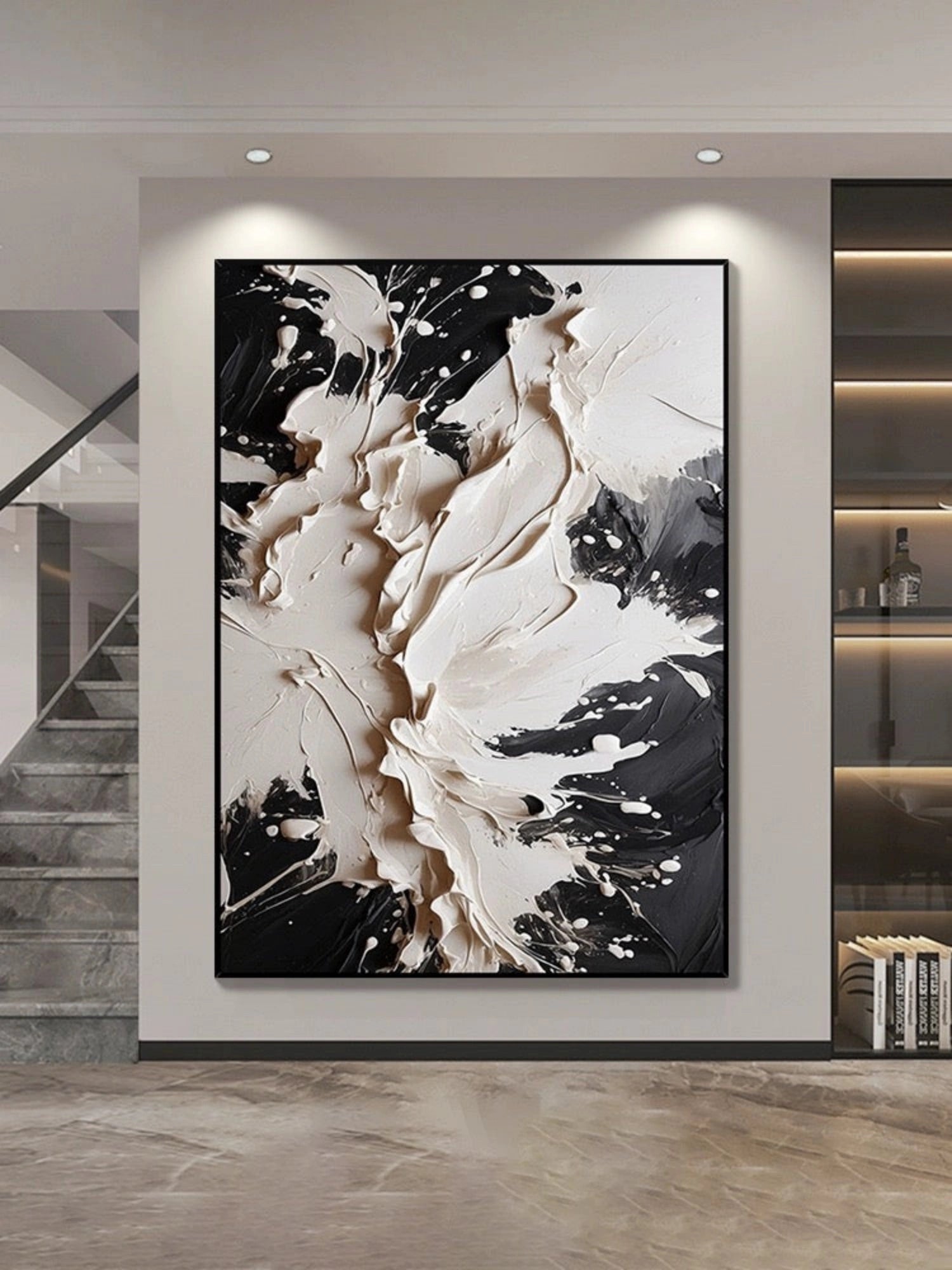 White and Black Minimalist Textured Canvas #MT075