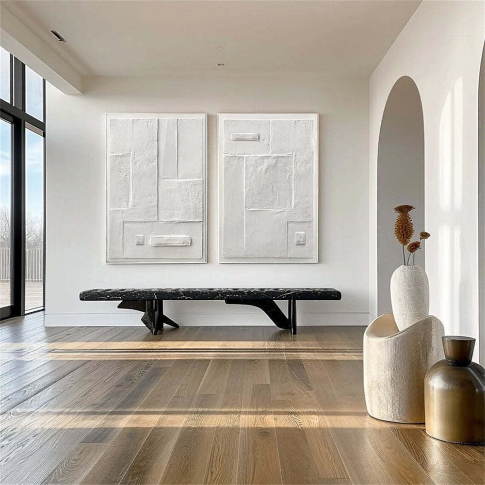 White Minimalist Textured Canvas Set of 2 #MT110