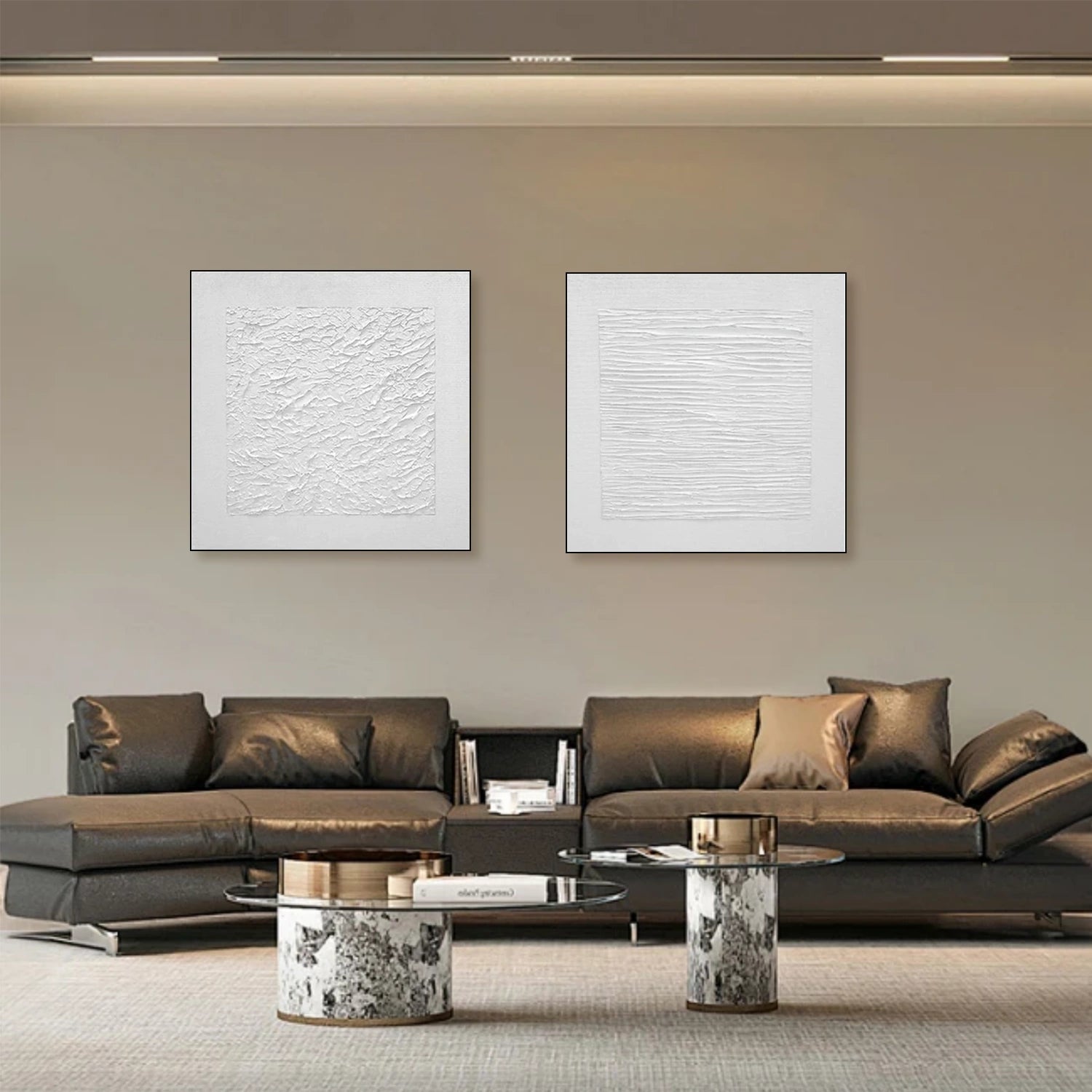 White Minimalist Textured Canvas Art Set of 2 #MT127