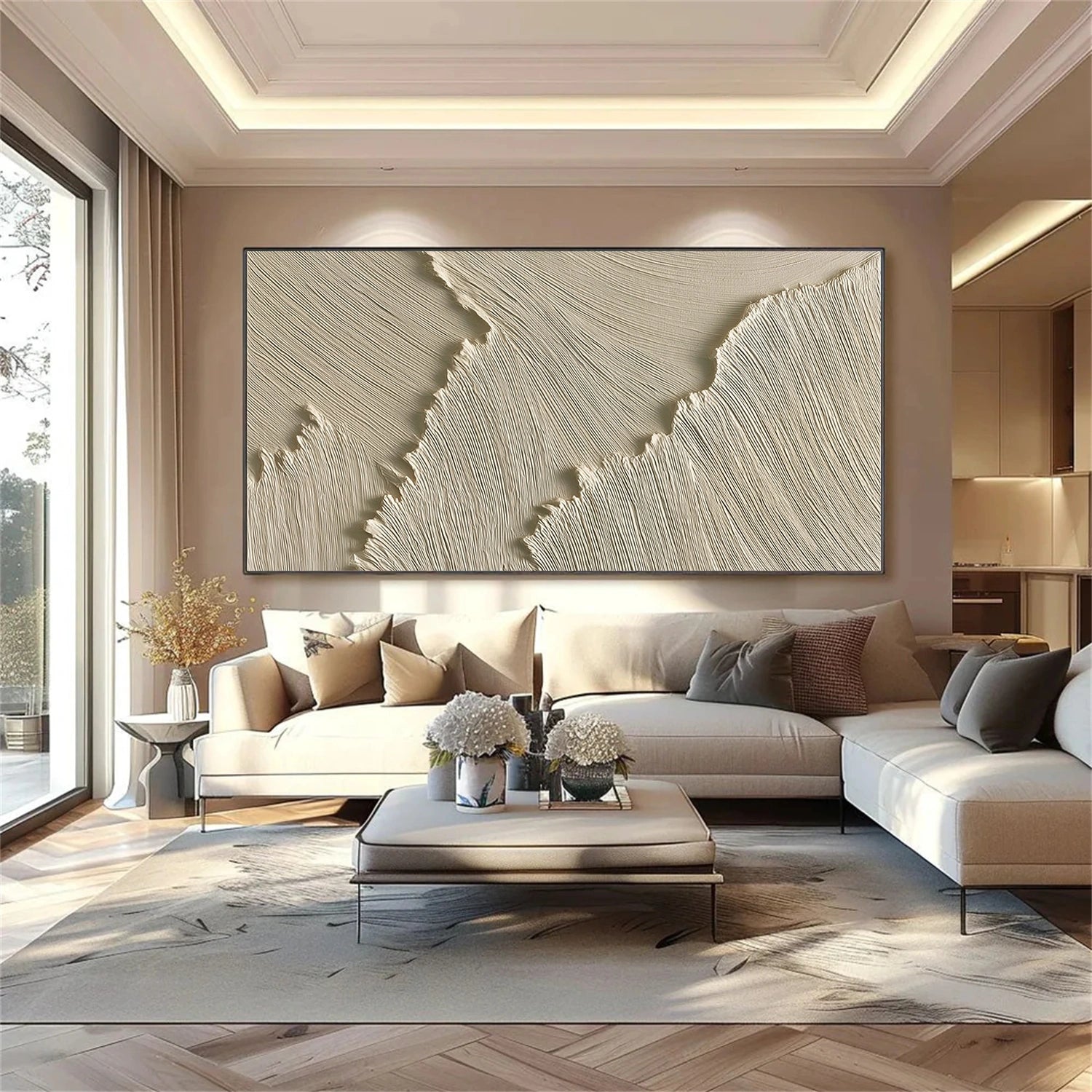 Beige Ocean Minimalist Textured Wall Art #OP054