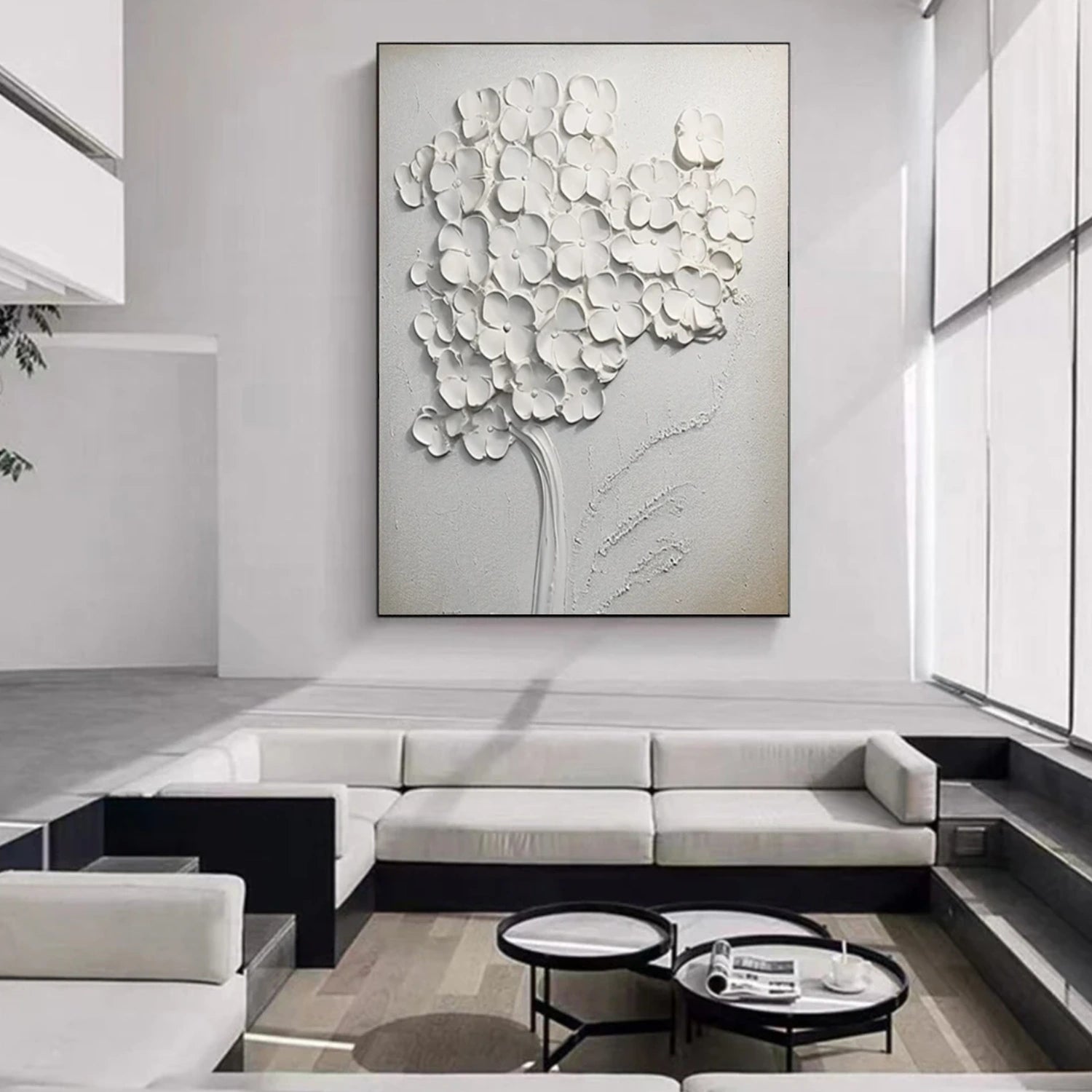 White Flower Abstract Textured Wall Art #FP120