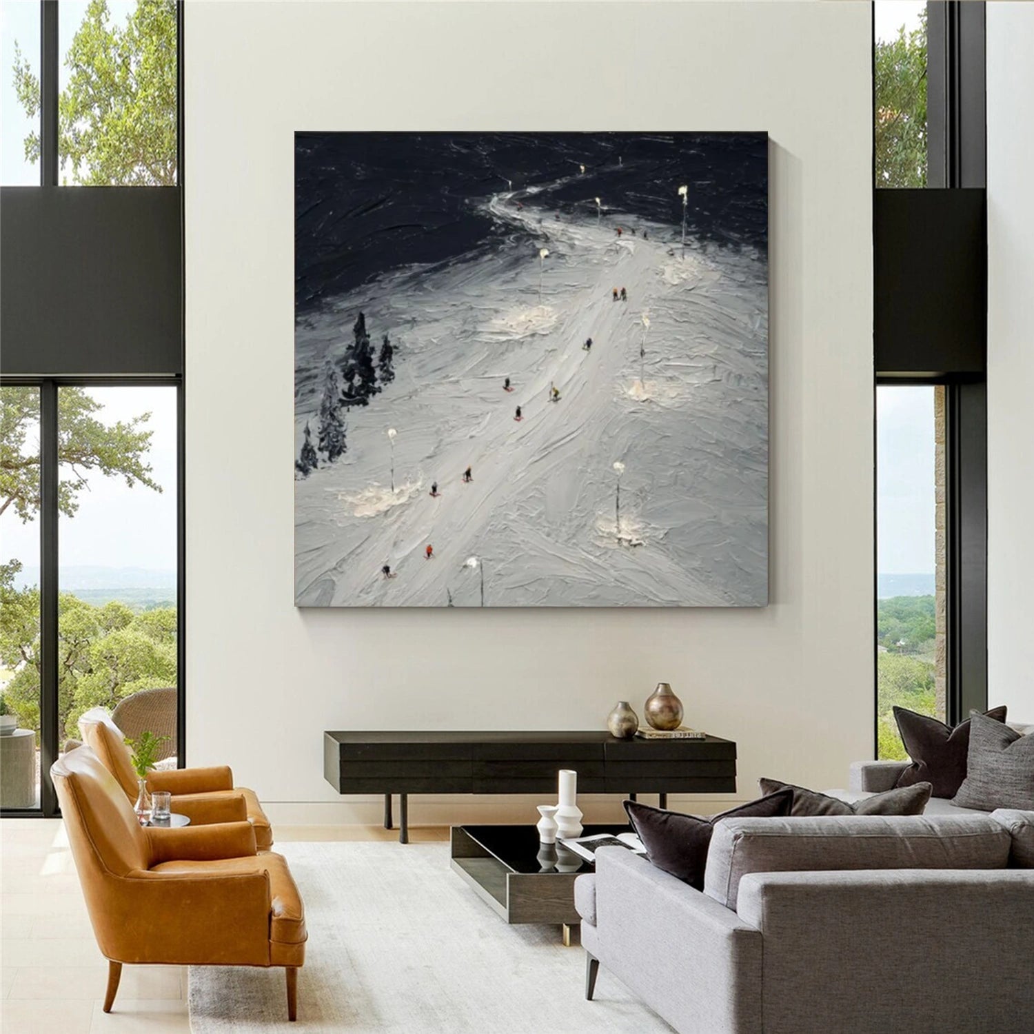 Skiing Sport Textured Wall Art #MS047