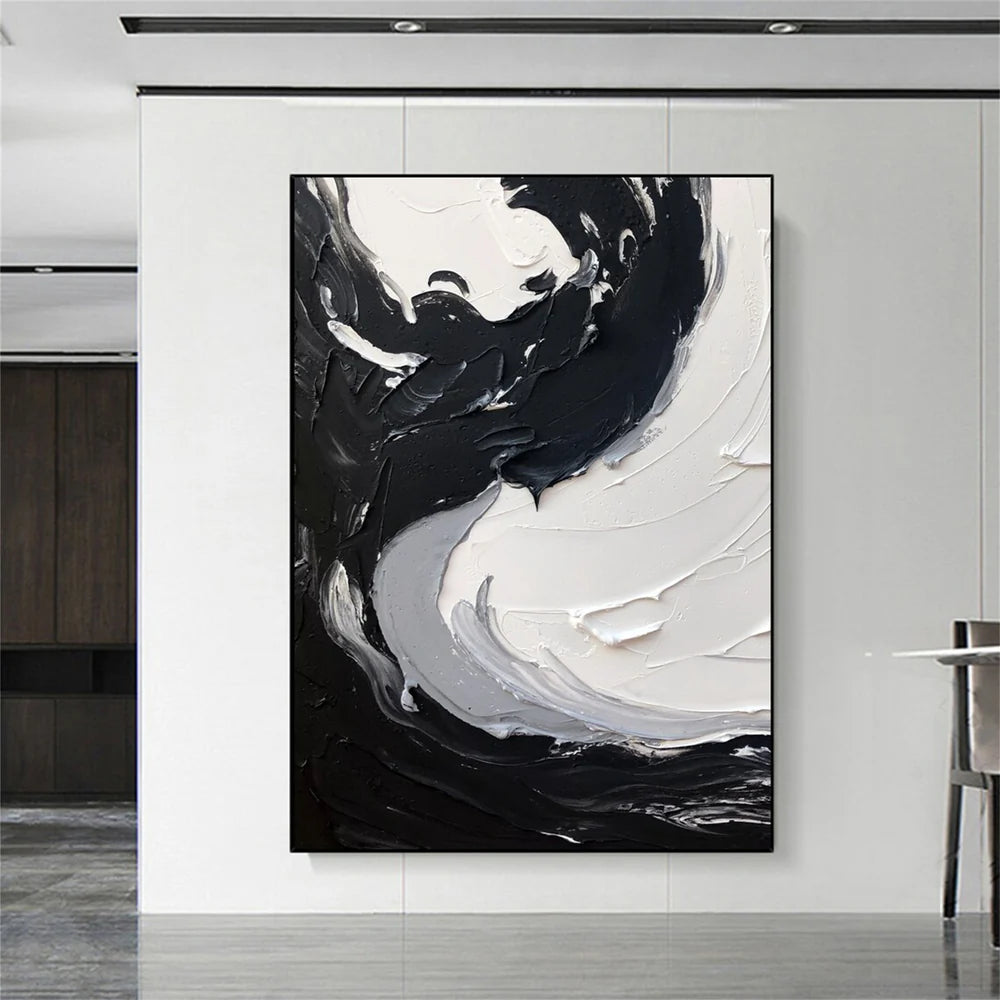 White and Black Minimalist Textured Canvas #MT111