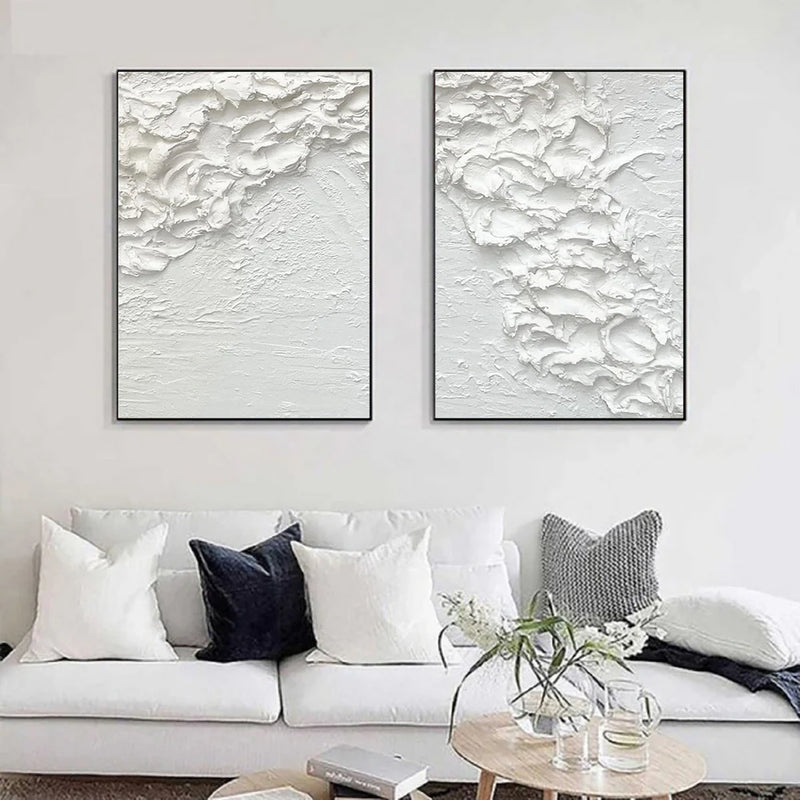 White Minimalistic Textured Canvas Art Set of 2 #MT084