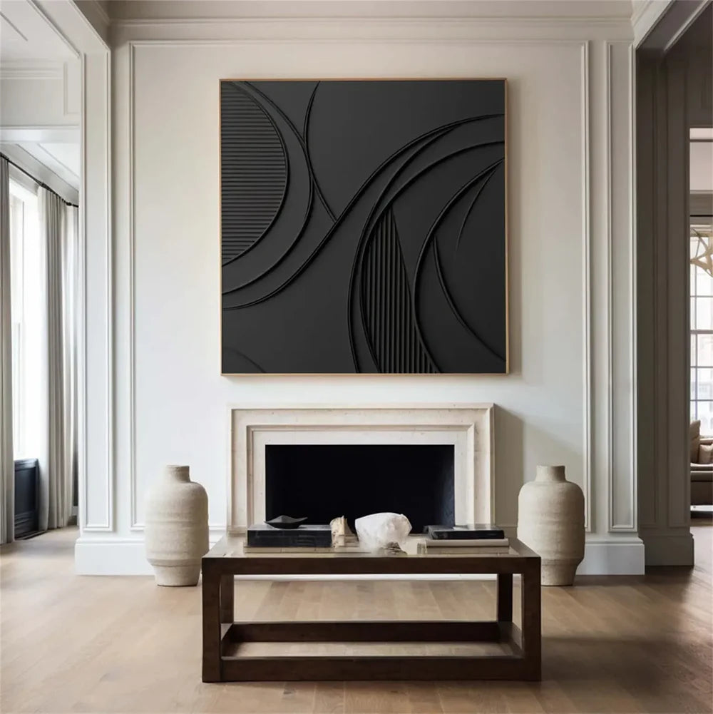 Black Minimalist Textured Canvas #MT101