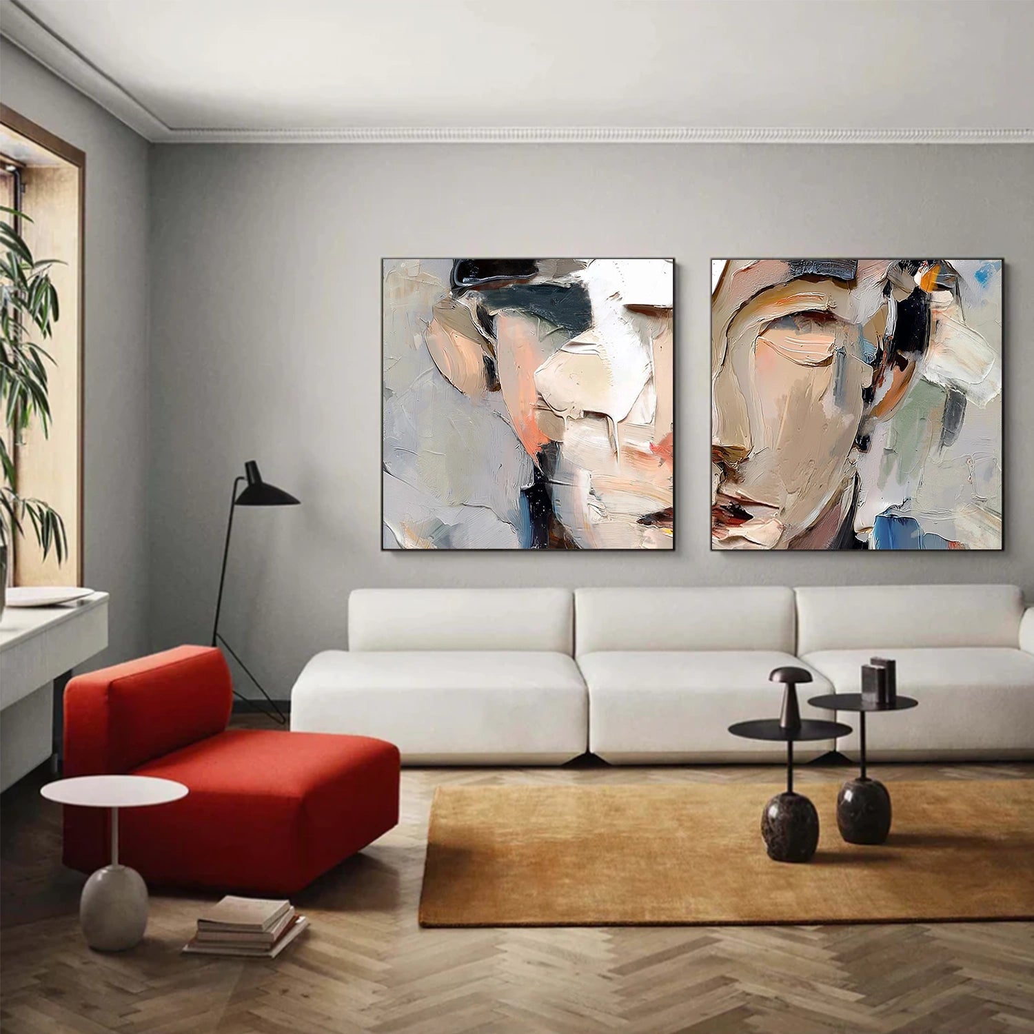 Abstract Portrait Textured Canvas Art Set of 2 #AE125