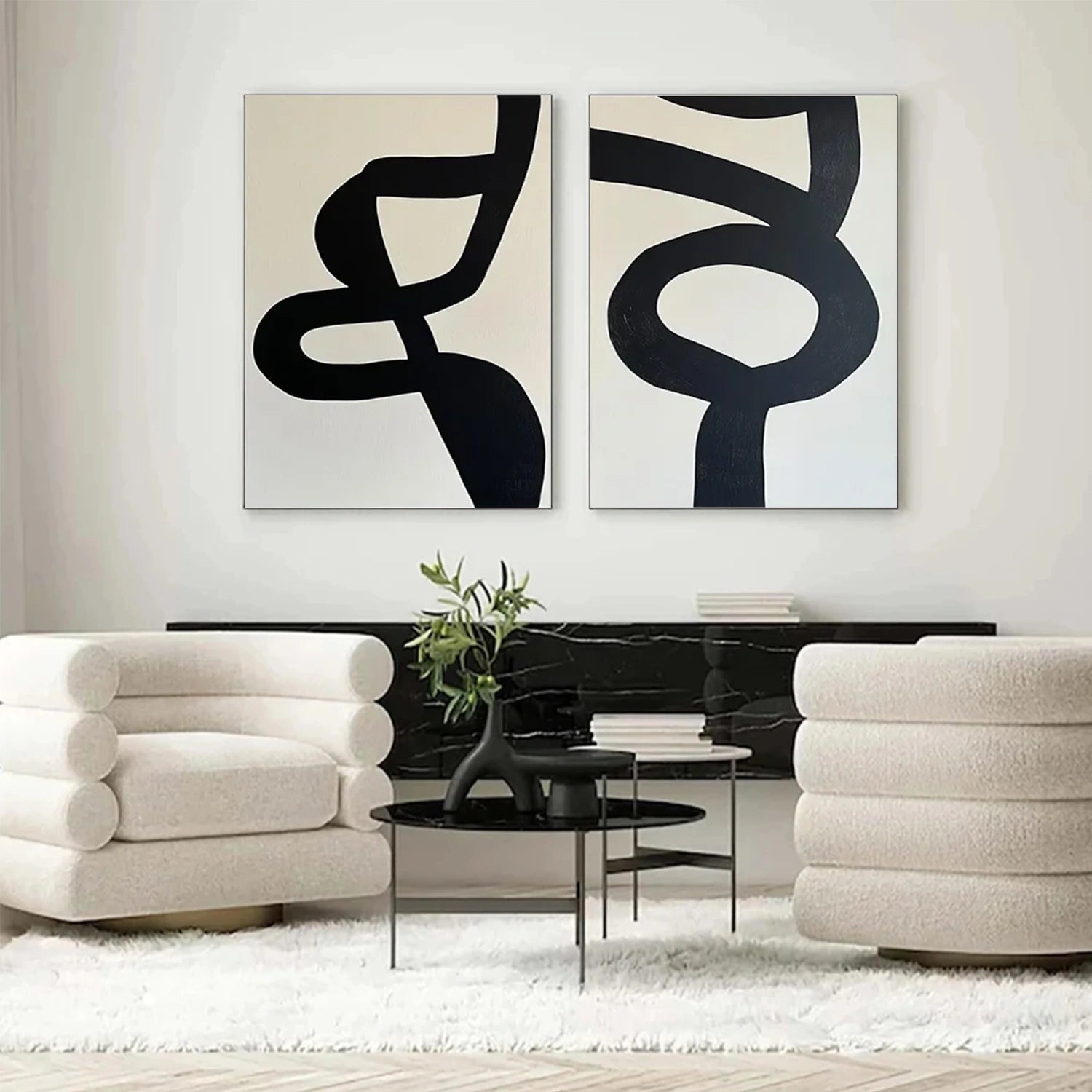 Black and White Minimalistic Set of 2 Canvas Art #MT118