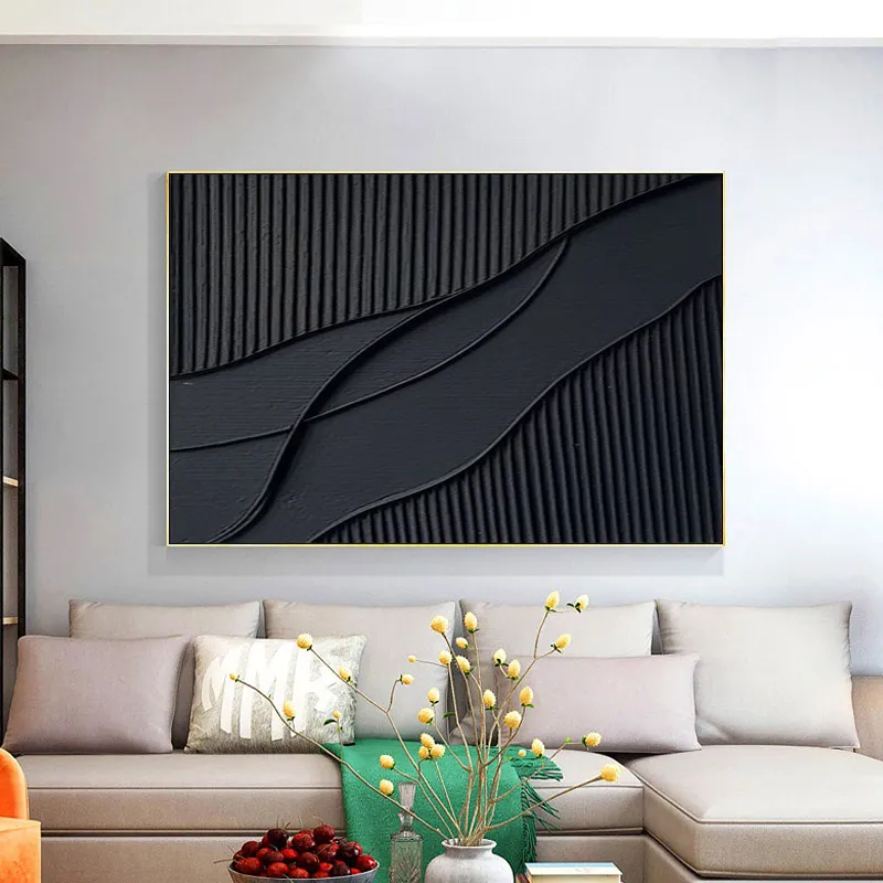 Black Minimalist Textured Canvas #MT062