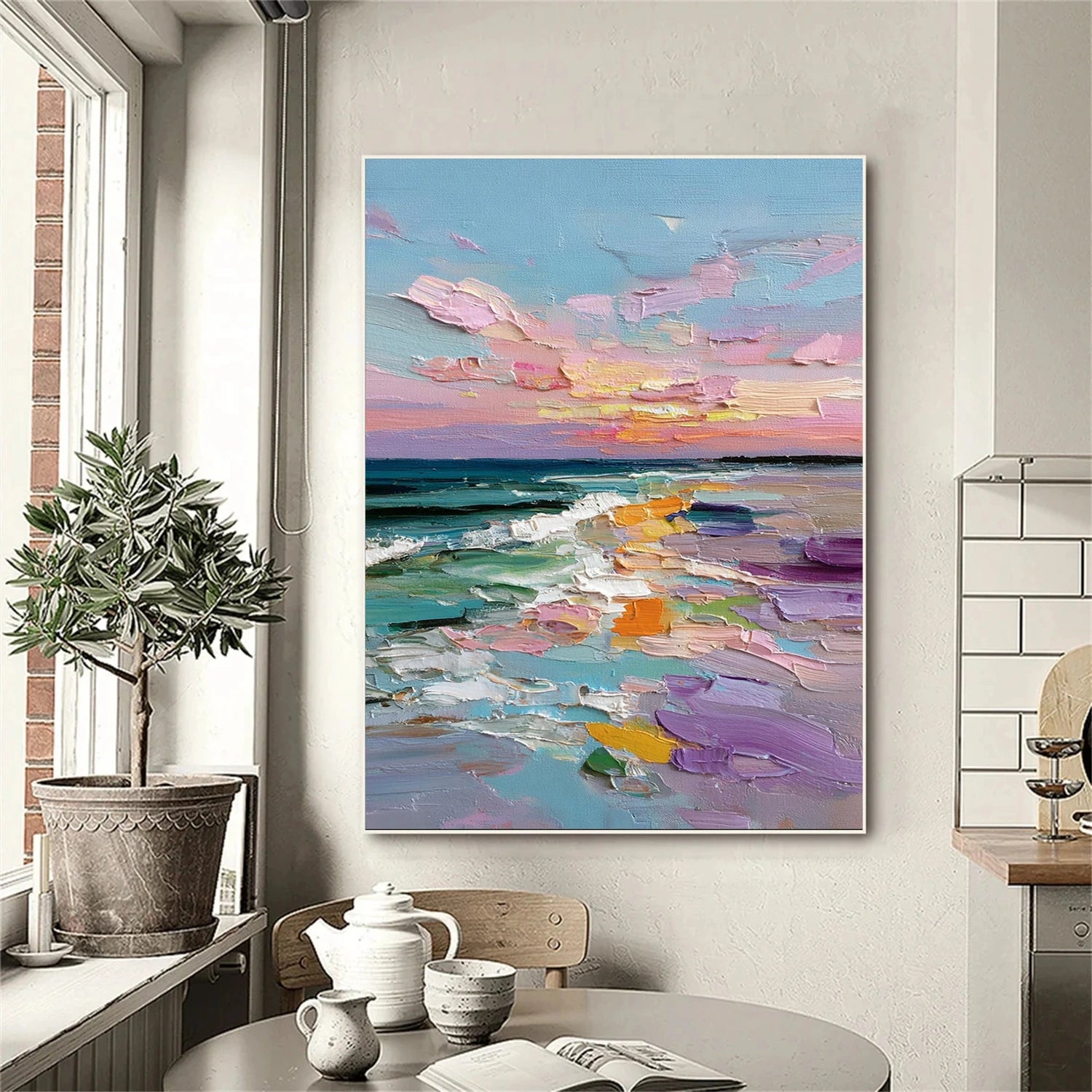 Colorful Ocean And Sky Abstract Textured Wall Art #OS149