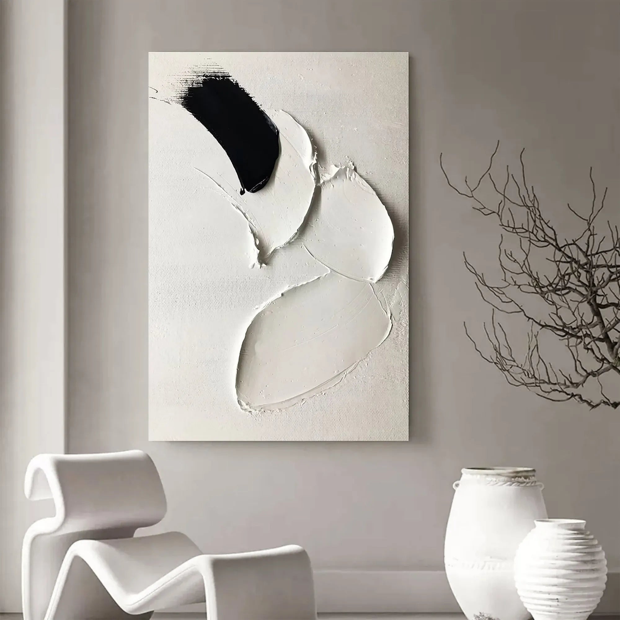 White and Black Minimalist Textured Canvas #MT050