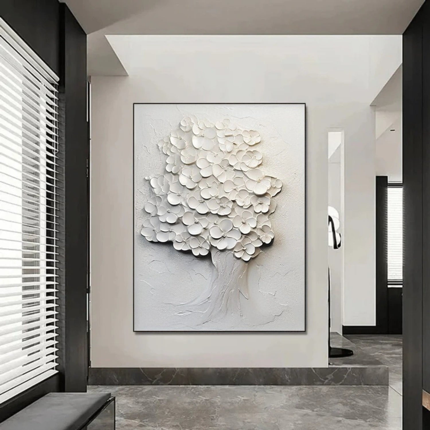 White Flower Abstract Textured Wall Art #FP118