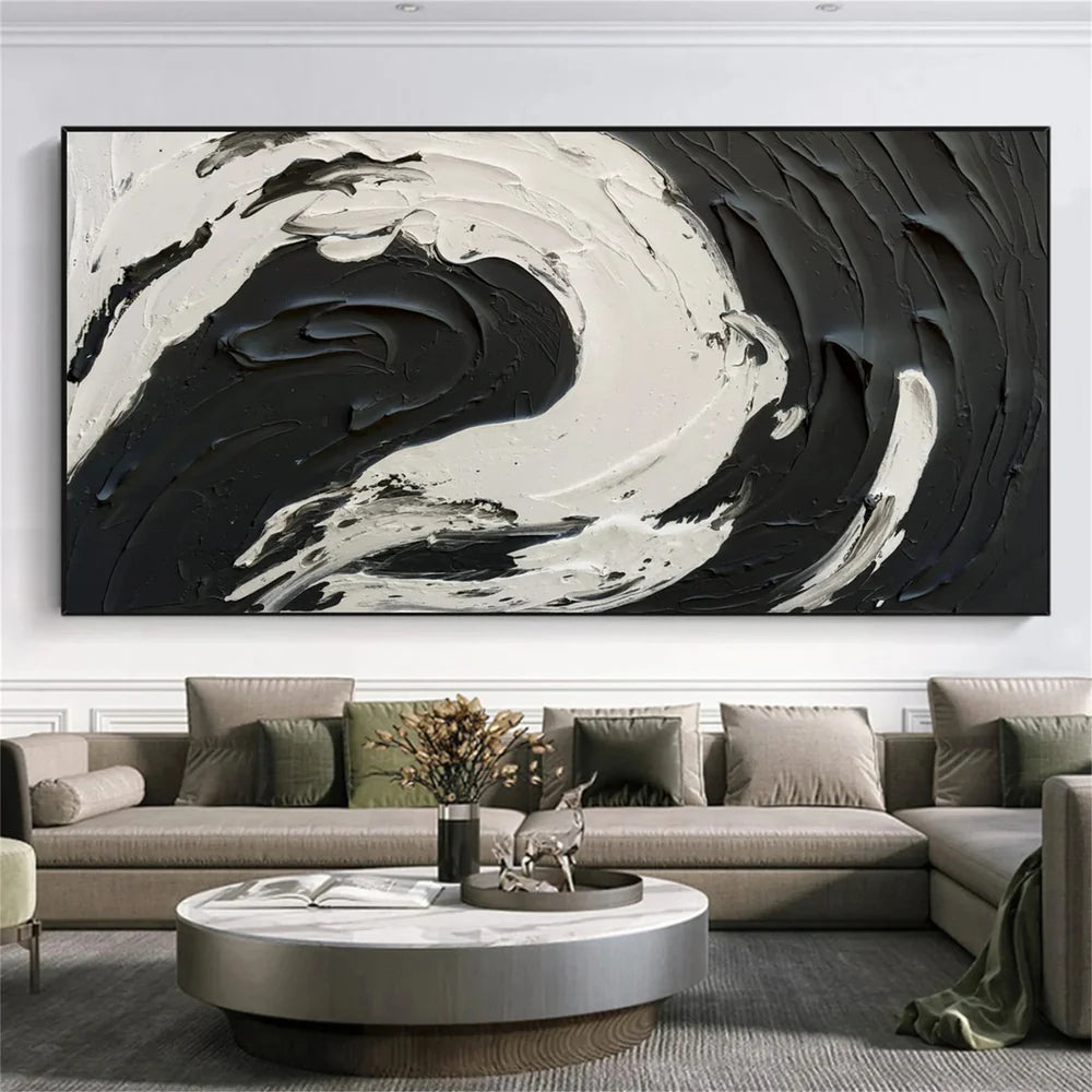 White and Black Minimalist Textured Canvas #MT068