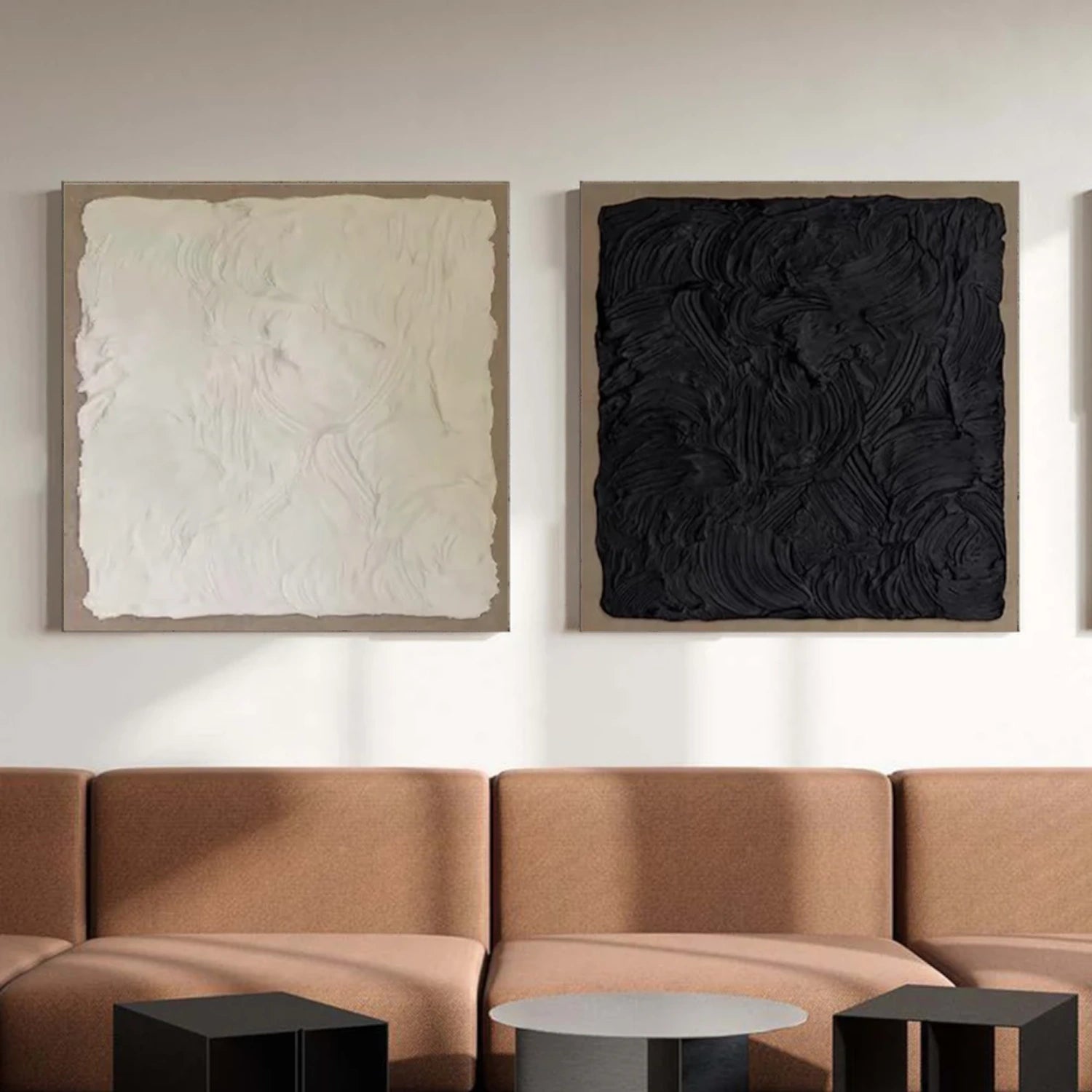 Black and White Minimalist Textured Canvas Art Set of 2 #MT133