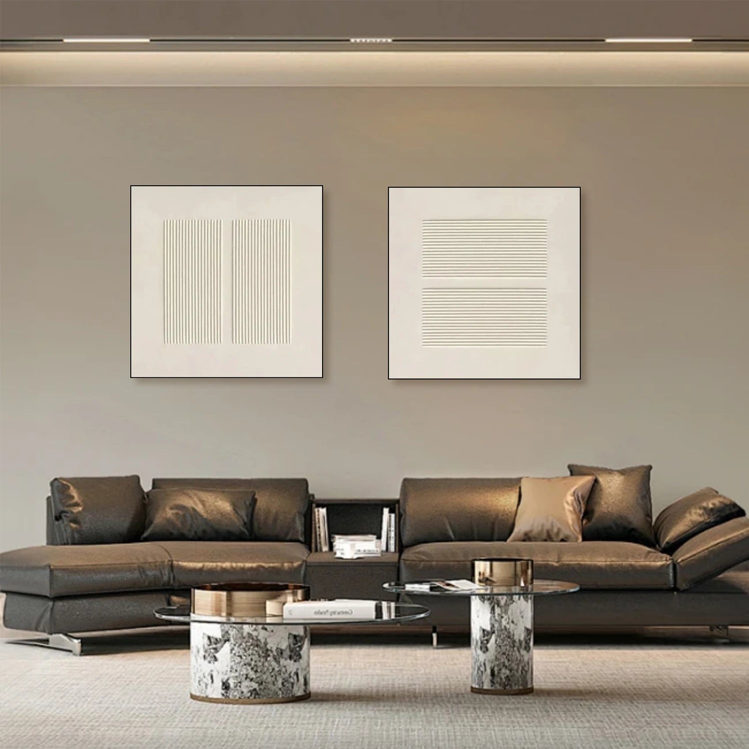 Beige Minimalist Textured Canvas Art Set of 2 #MT126