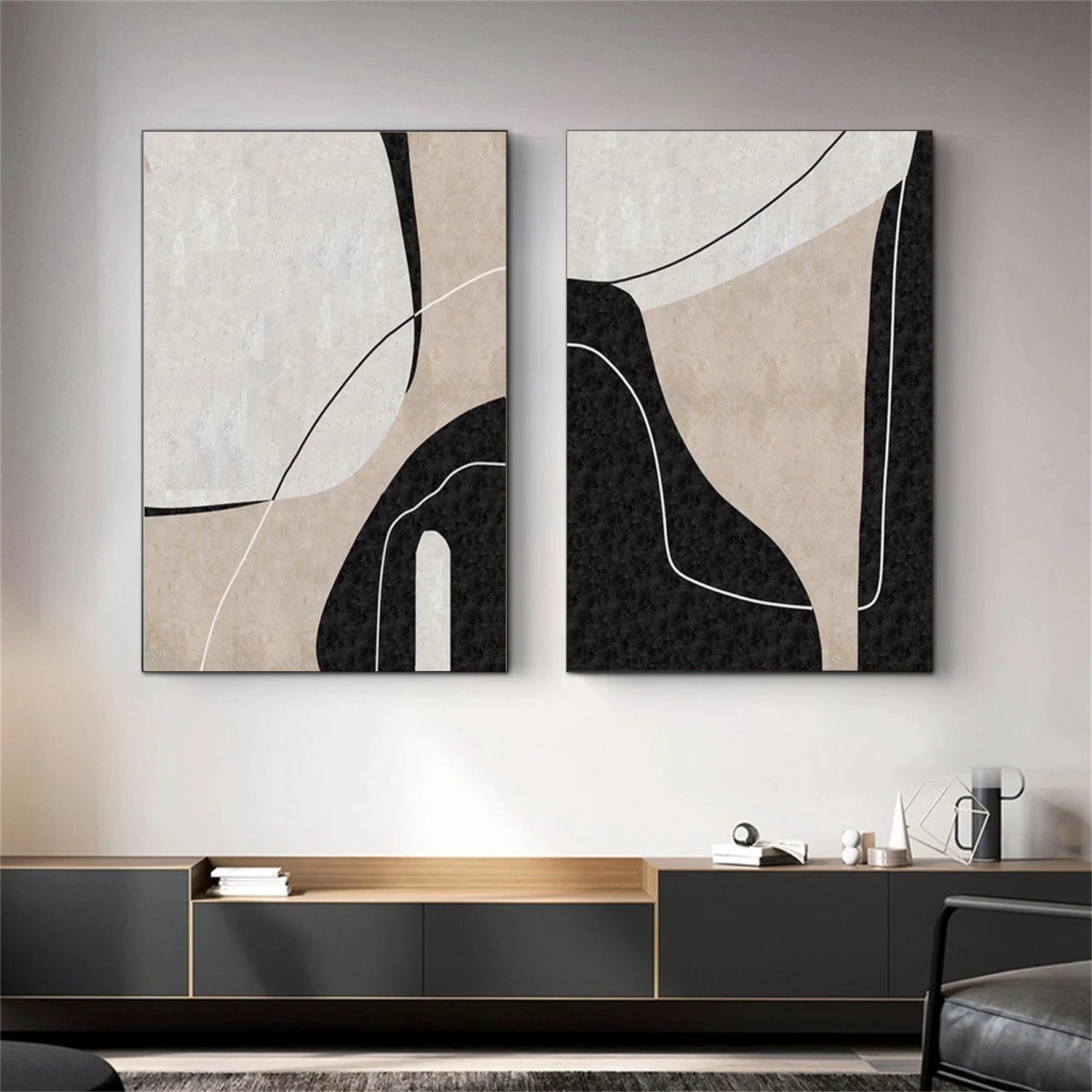 Black and White Minimalistic Set of 2 Canvas Art #MT120