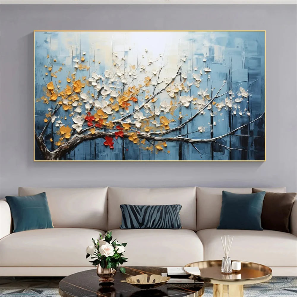 Colorful Flower And Tree Textured Painting Canvas #FT003