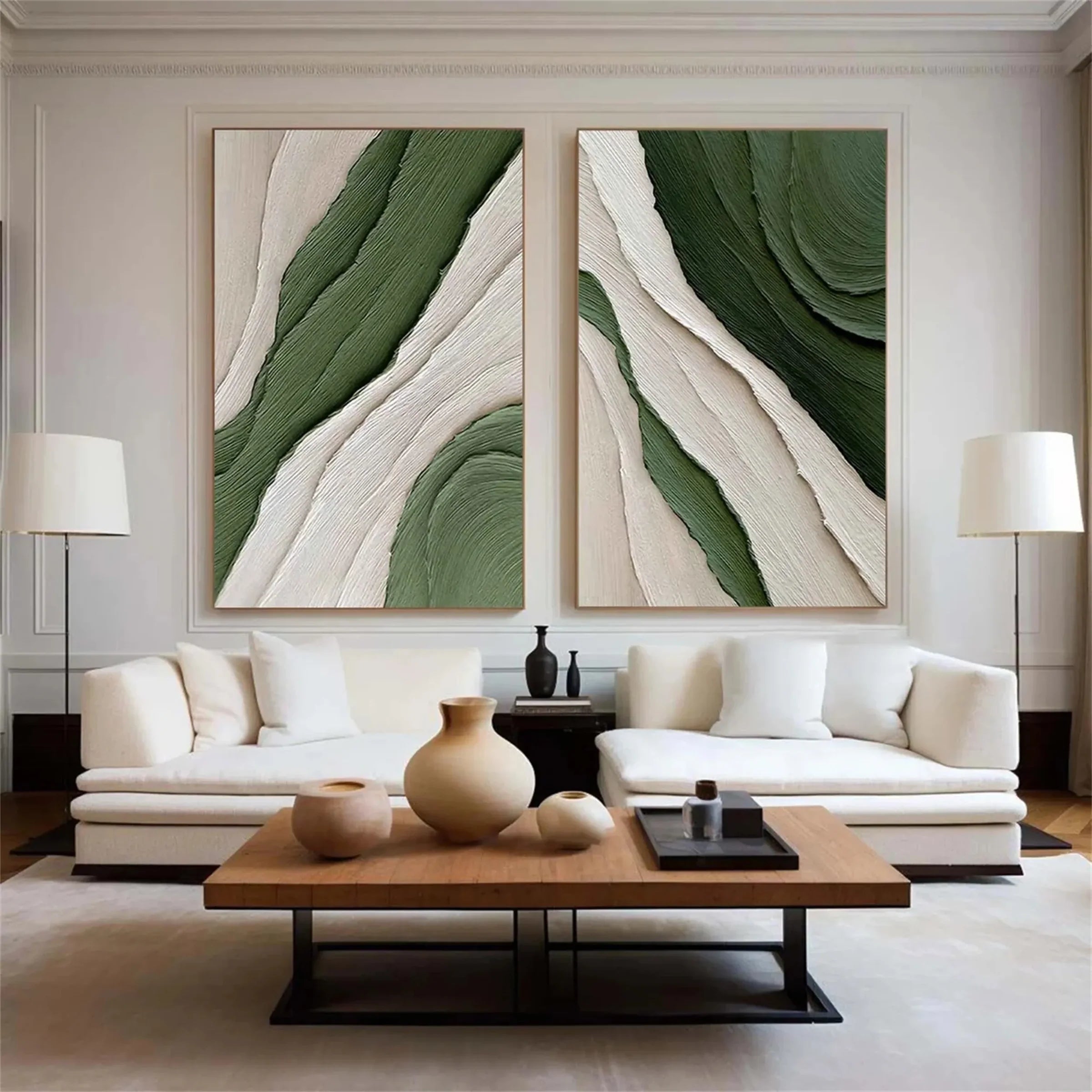Green Minimalist Textured Canvas Set of 2 #MT104