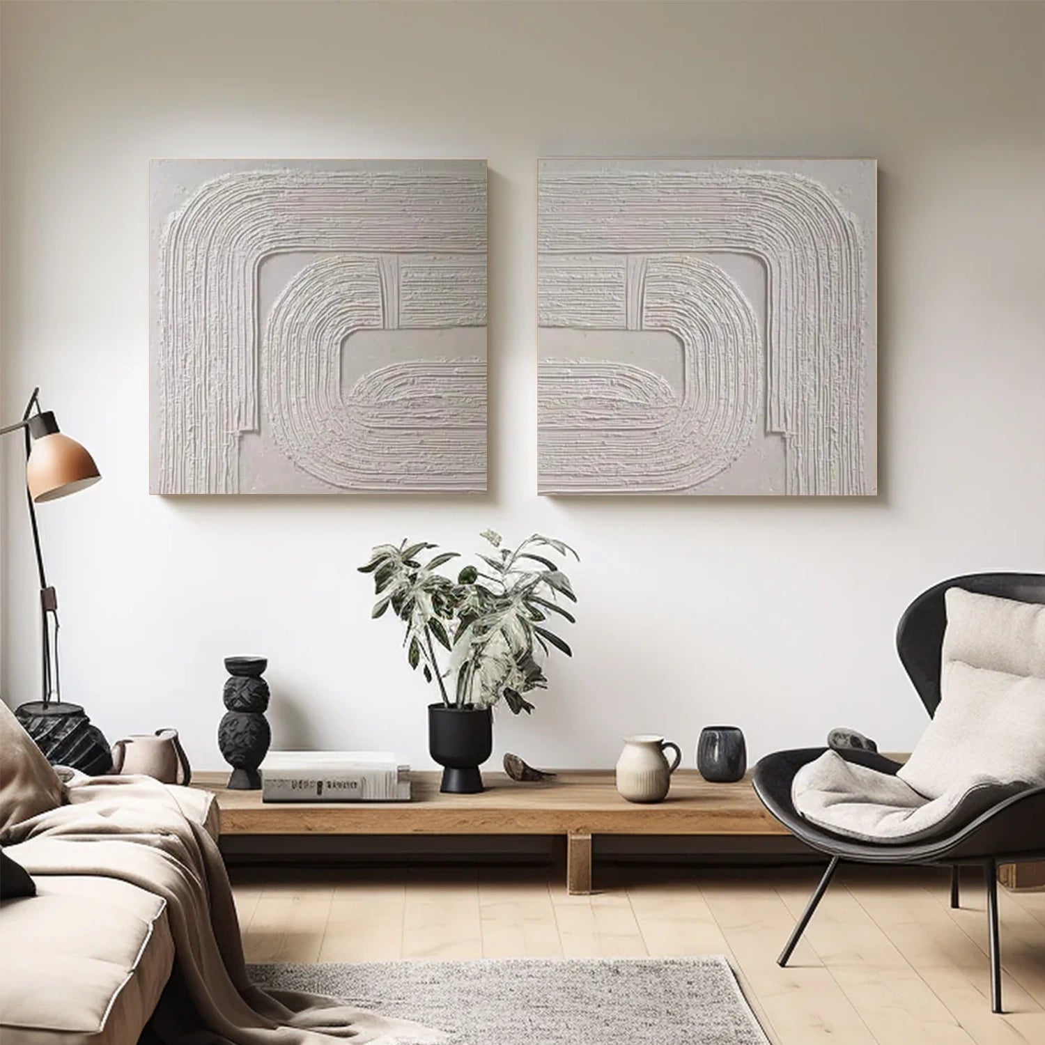 White Abstract Textured  Wall Art Set of 2 #AT114