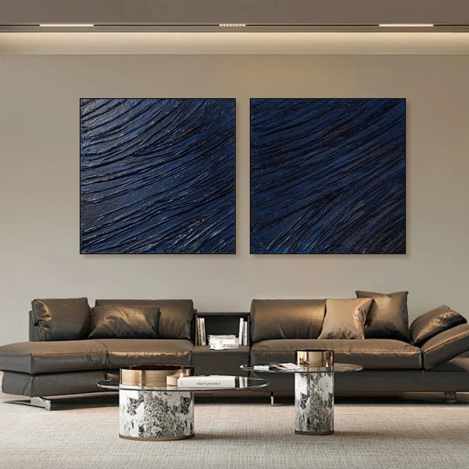 Blue Minimalist Textured Canvas Art Set of 2 #MT121