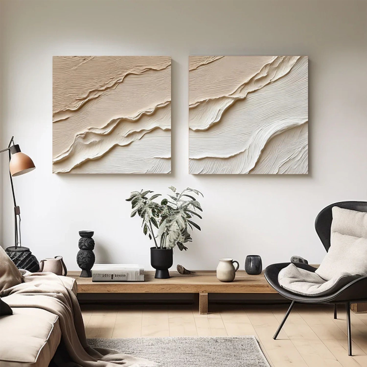 Beige and Brown Minimalist Textured Canvas Art Set of 2 #MT197