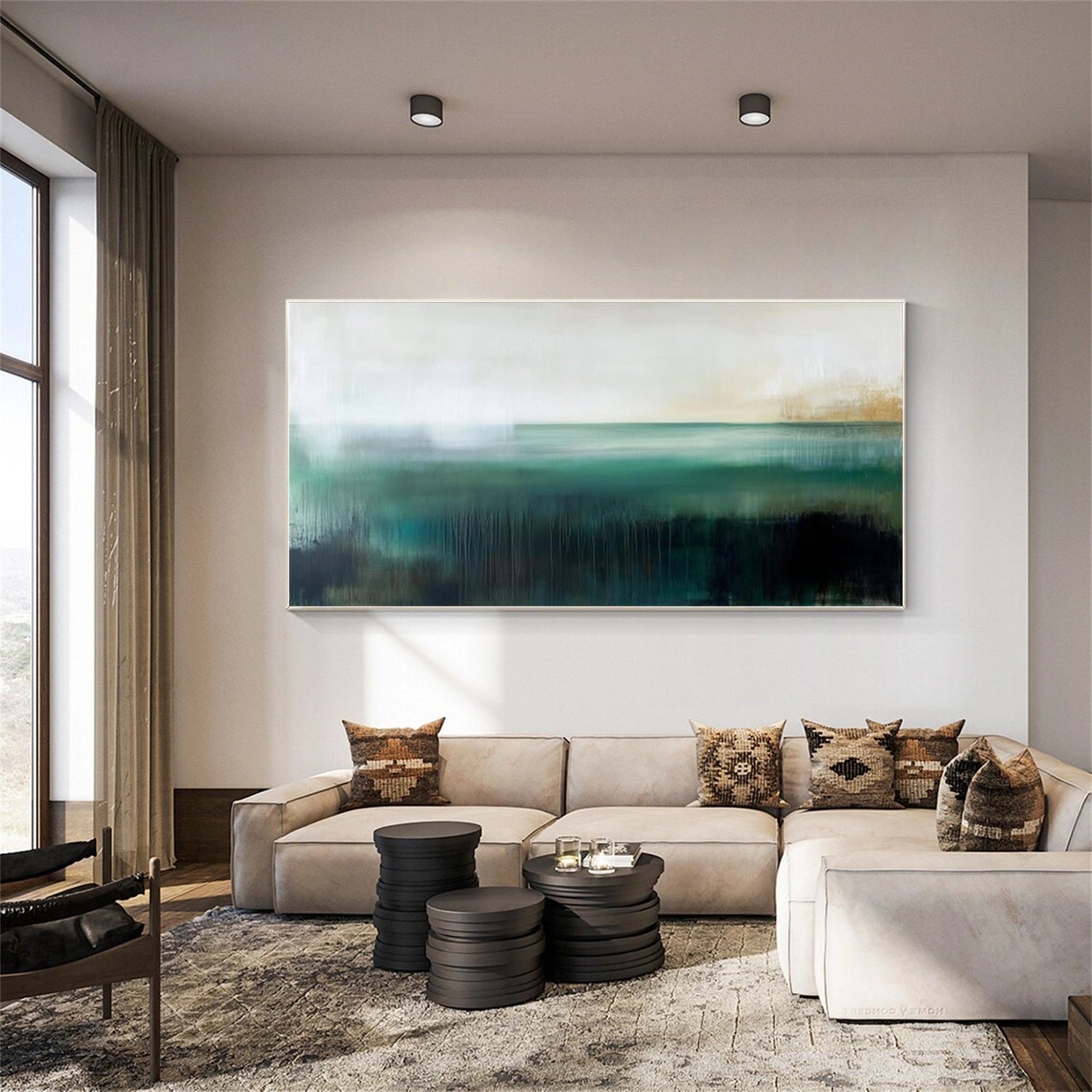 Wabi Sabi Canvas Art #WS110 shown above a sofa in a modern room