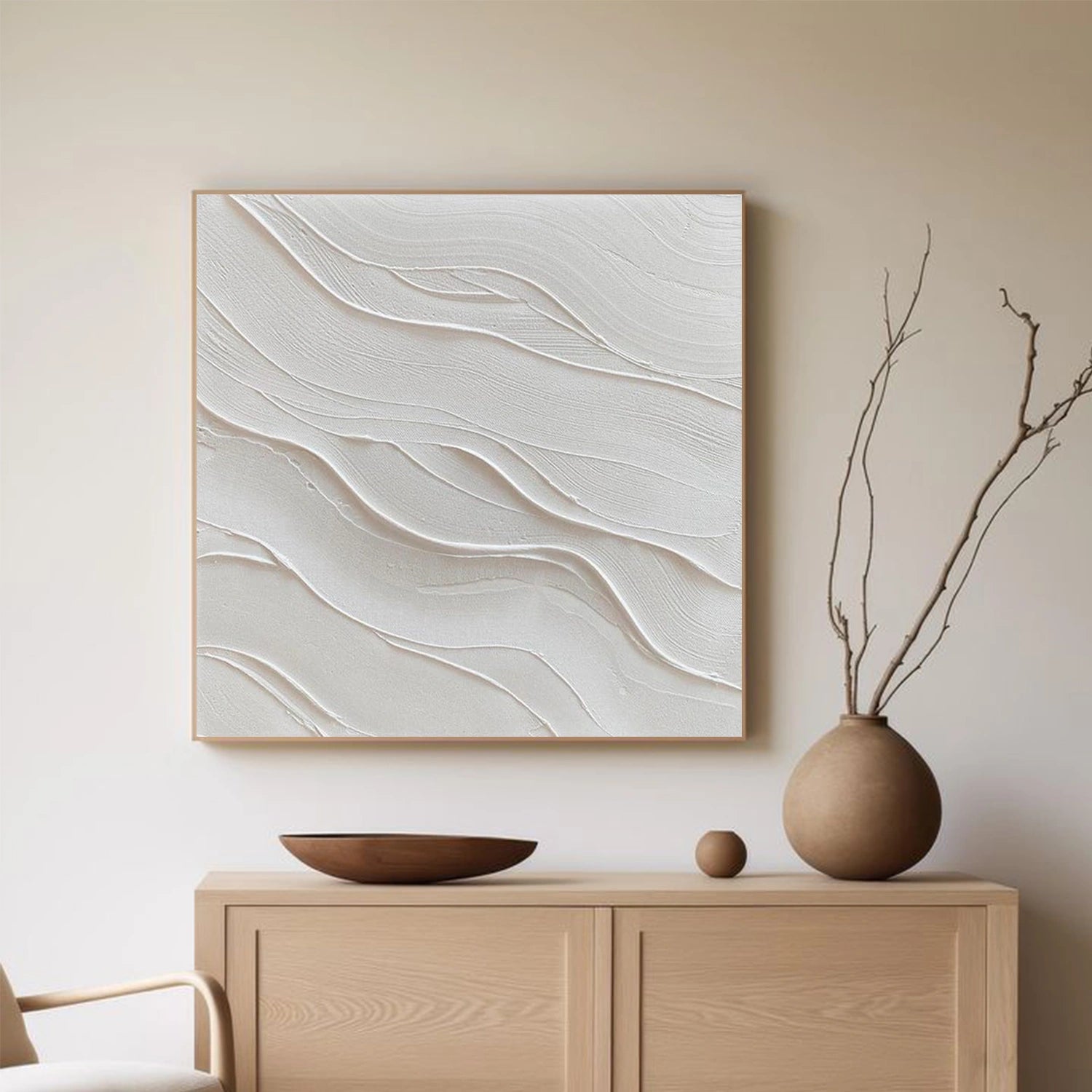 White Minimalist Textured Canvas Art #MT204