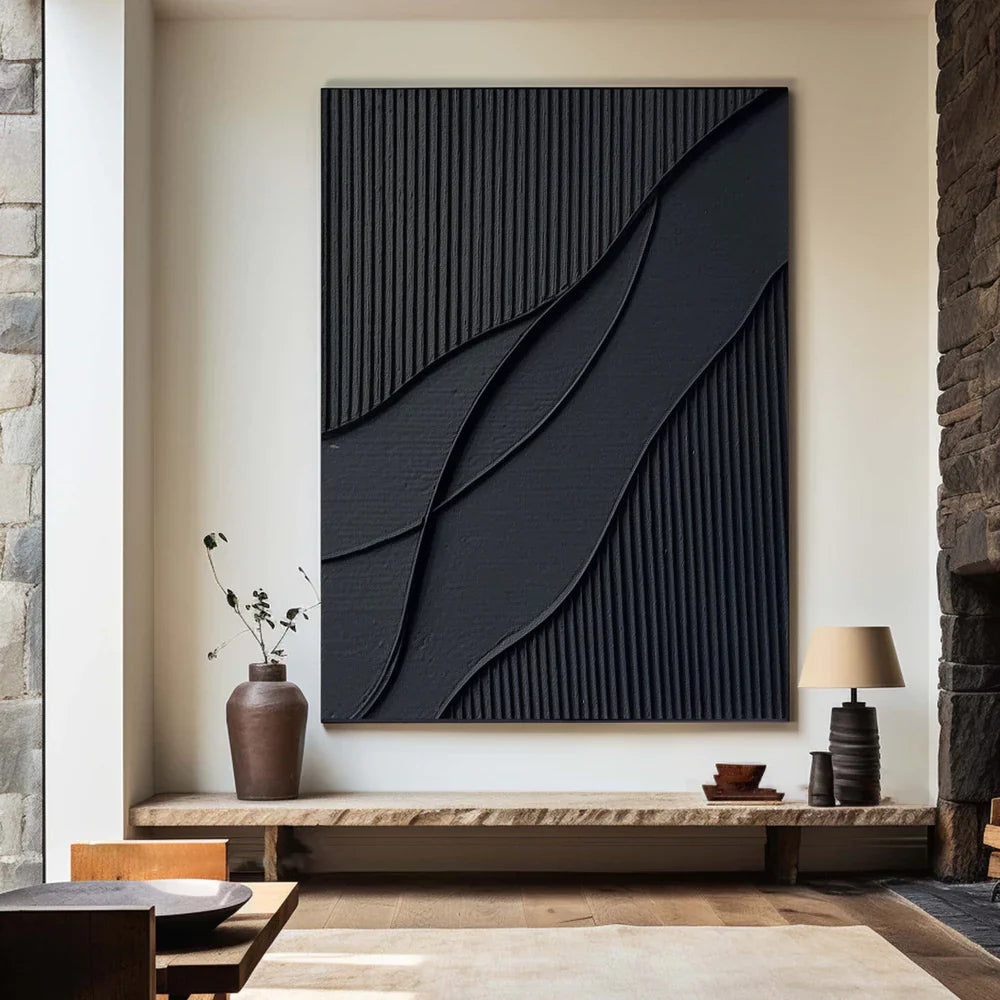 Black Minimalist Textured Canvas #MT069