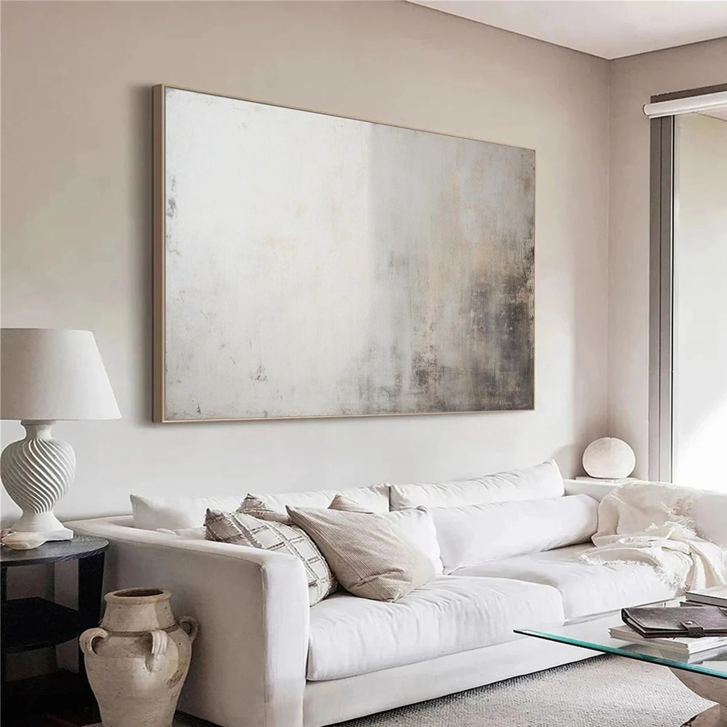 White and Gray Abstract Canvas Wall art #AP218