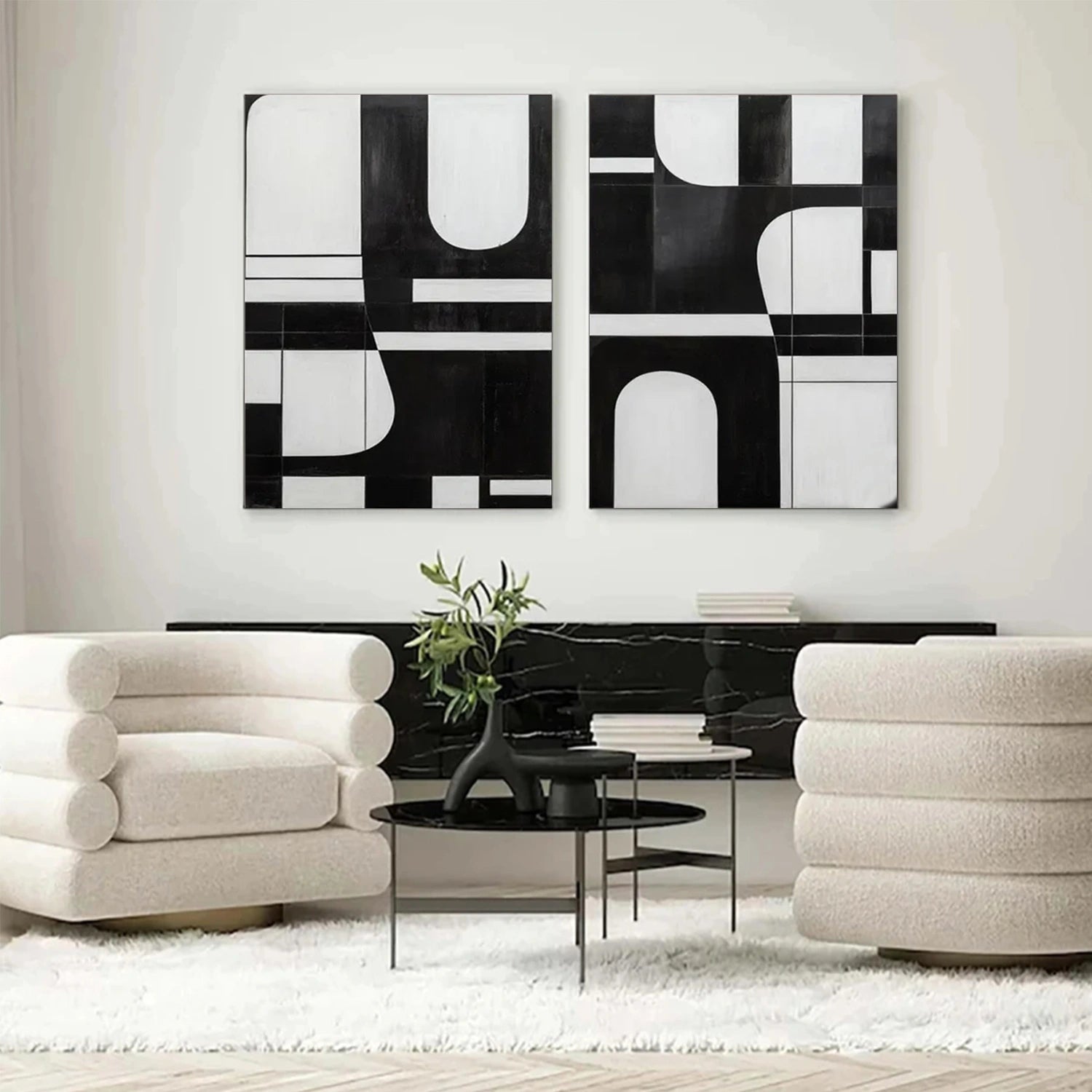 Black and White Minimalistic Set of 2 Canvas Art #MT117