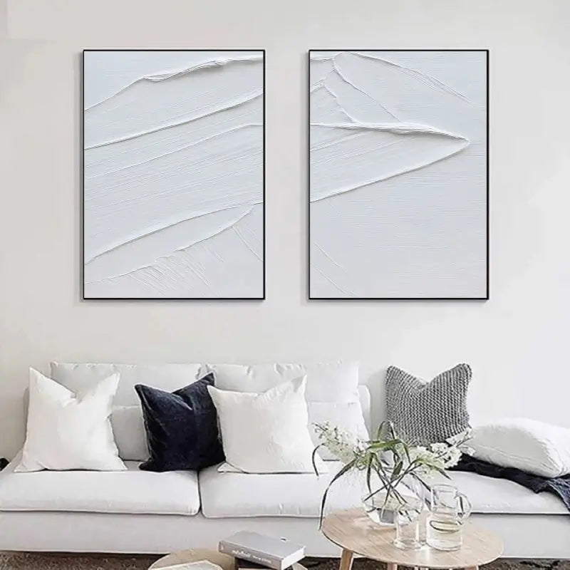 White Minimalist Textured Canvas Set of 2 #MT114