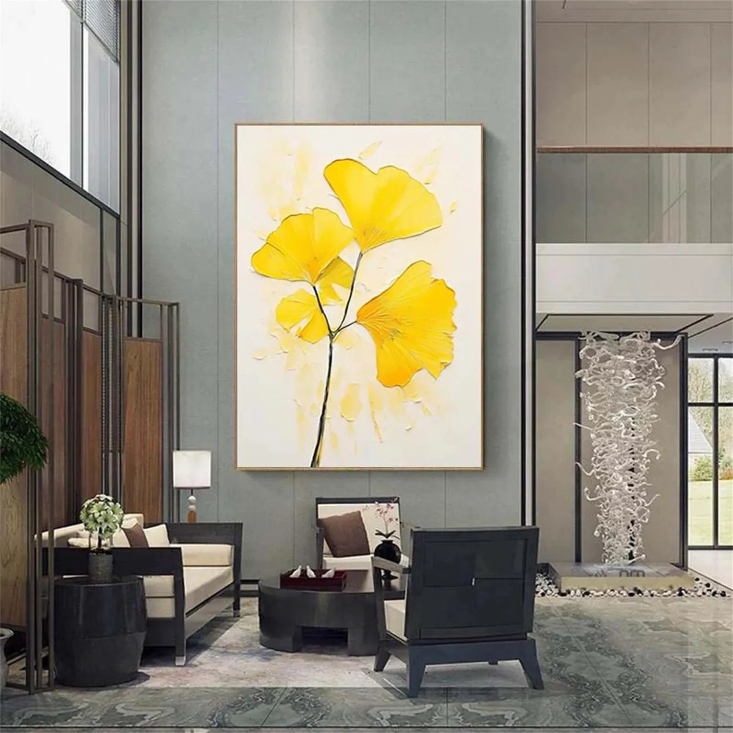 Flower And Tree Textured Painting Canvas #FT004