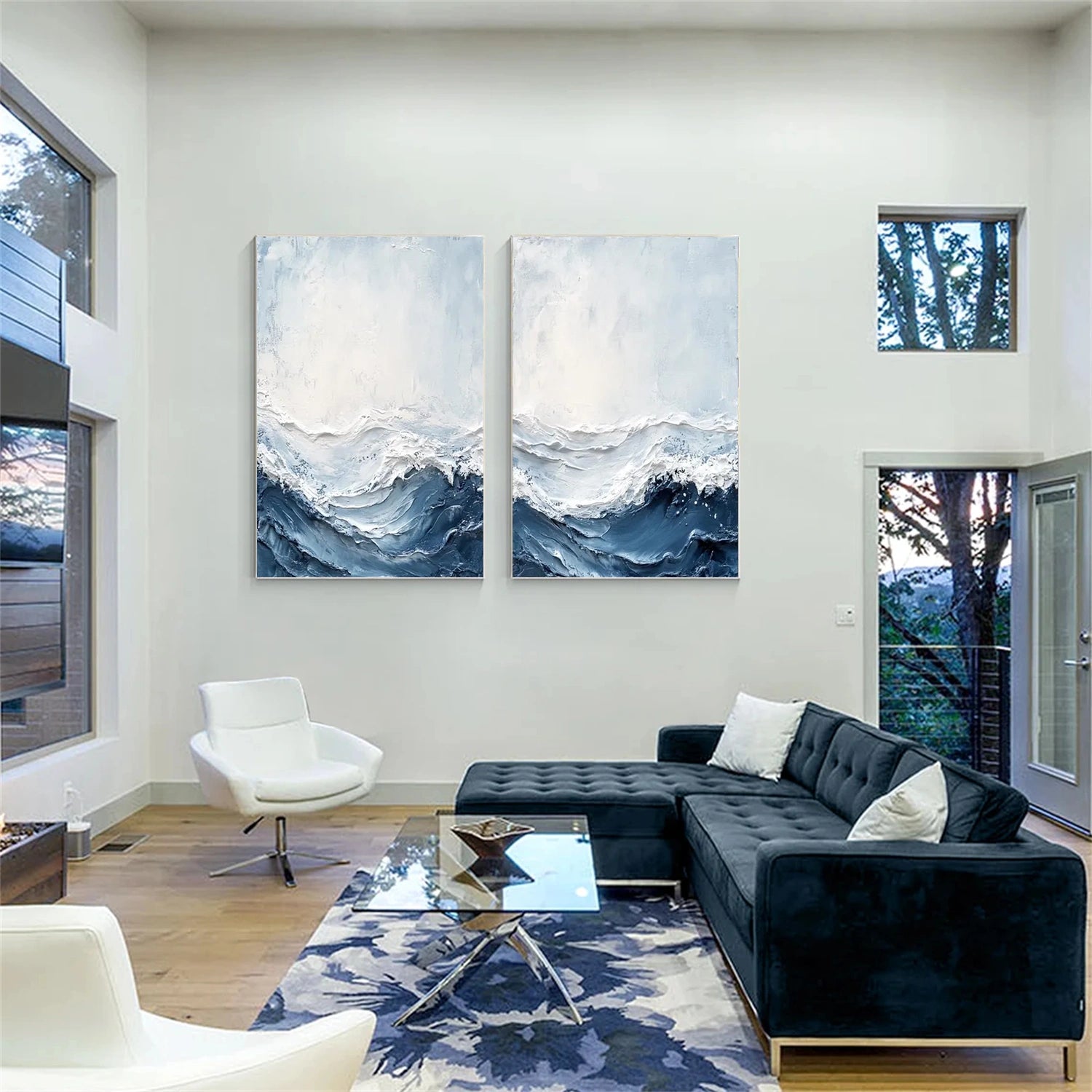 Ocean And Sky Abstract Textured Wall Art Set of 2 #OS105