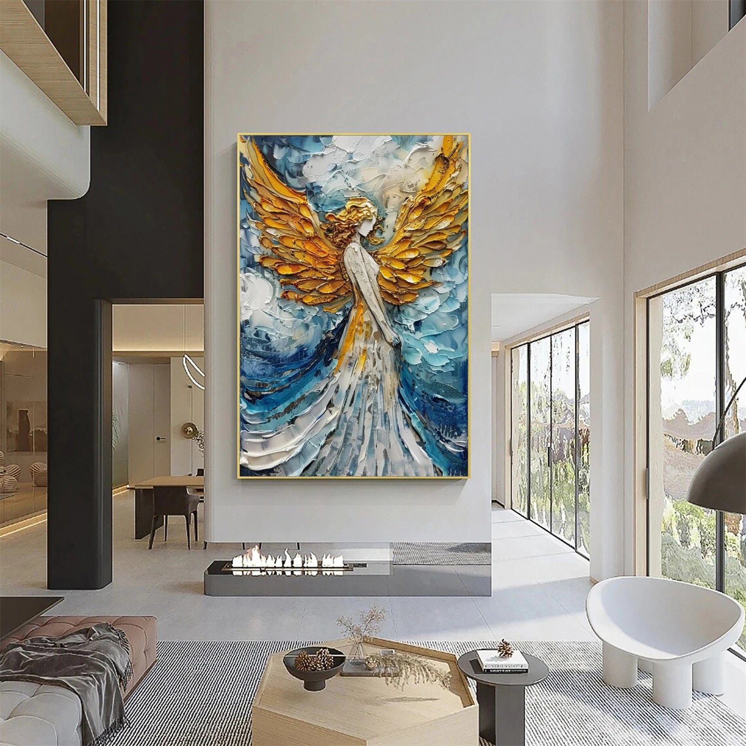 Abstract Angel Portrait Textured Canvas Art #AE130