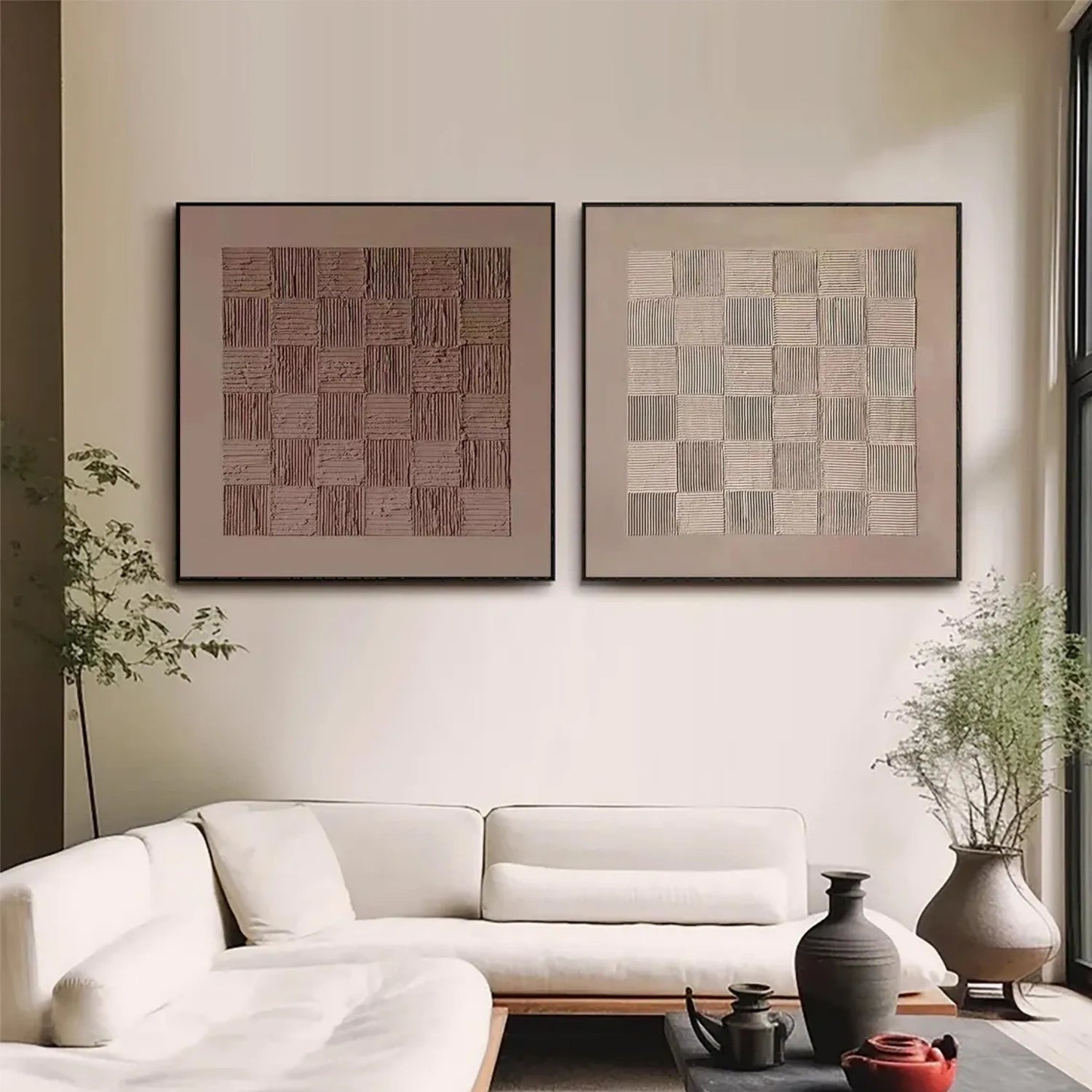 Beige and Brown Wabi Sabi Textured Canvas Art Set of 2 #WS060
