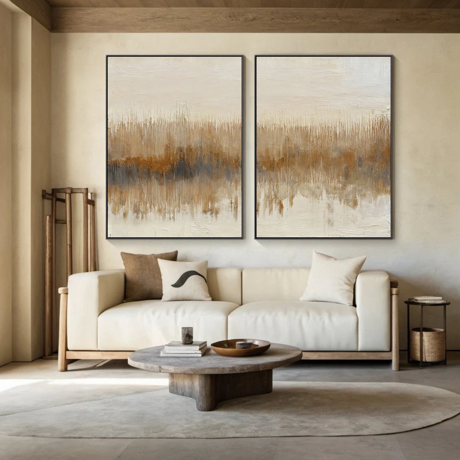 Beige and Brown Abstract Canvas Wall Art Set of 2 #AP317