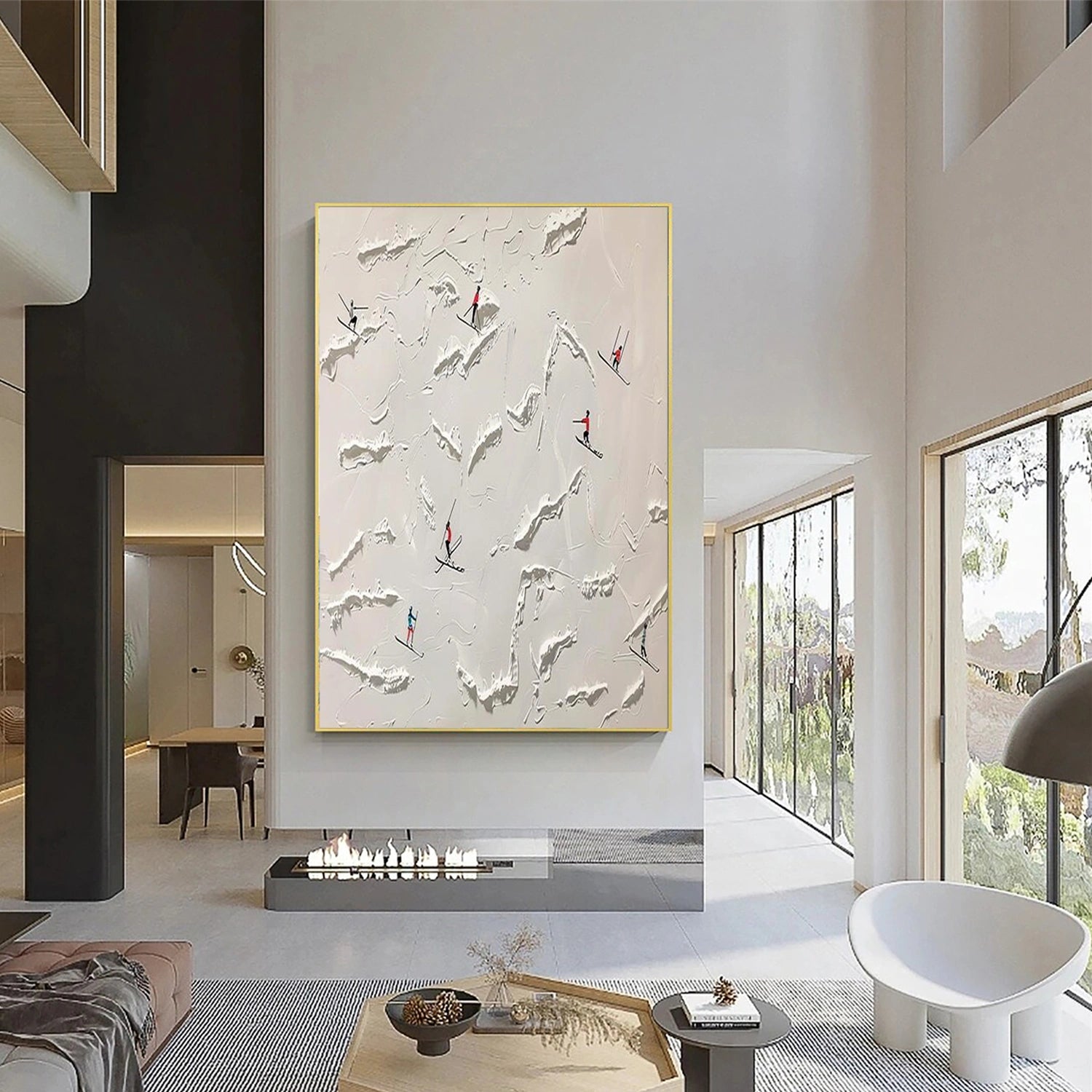 Skiing Sport Textured Wall Art #MS087