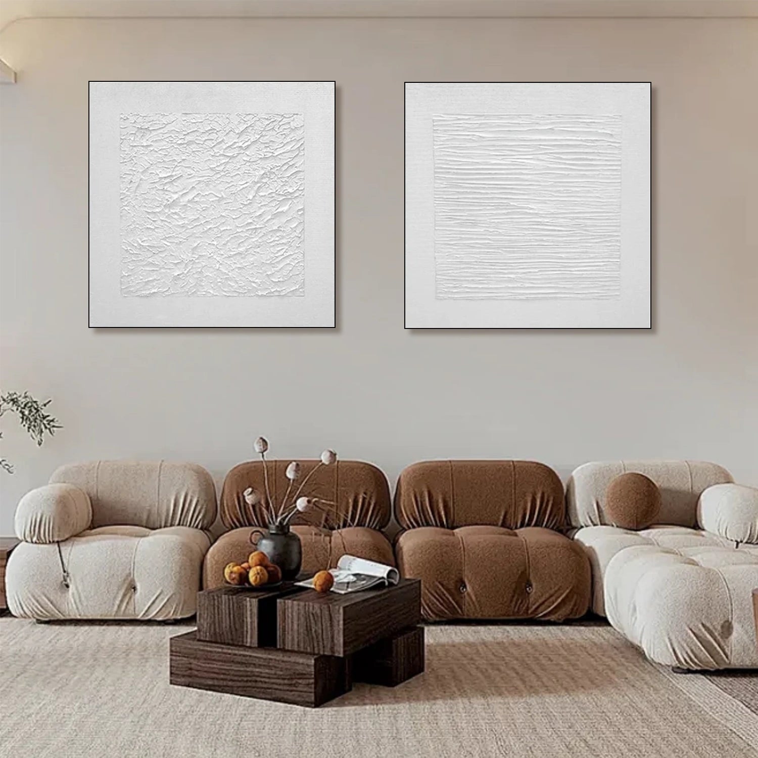 White Minimalist Textured Canvas Art Set of 2 #MT127