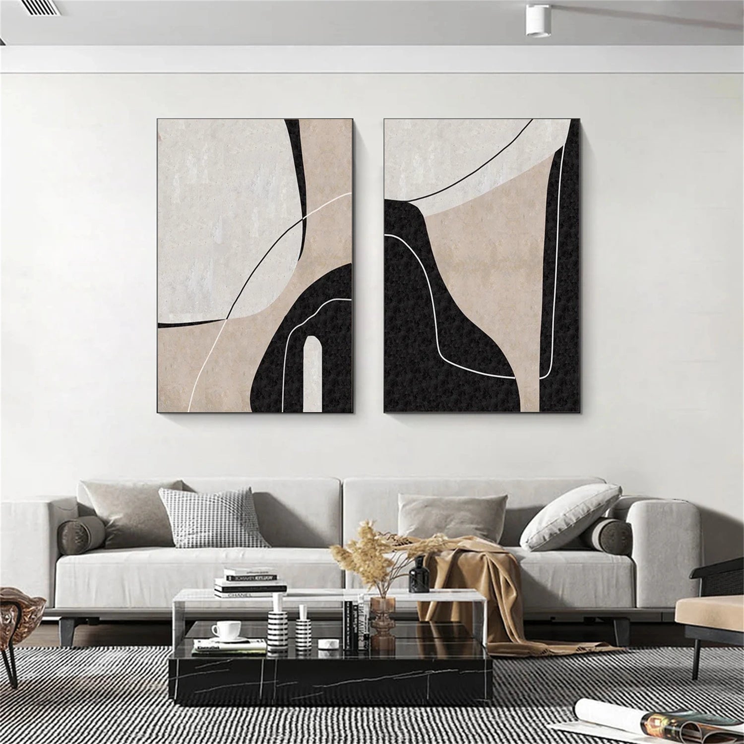 Black and White Minimalistic Set of 2 Canvas Art #MT120