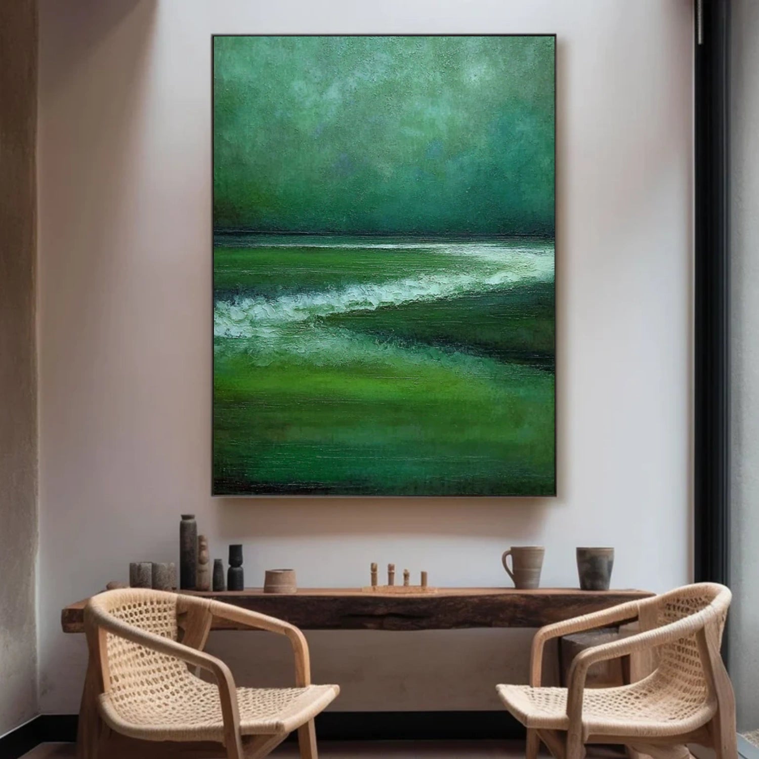 Green Abstract Canvas Wall Art #AP371