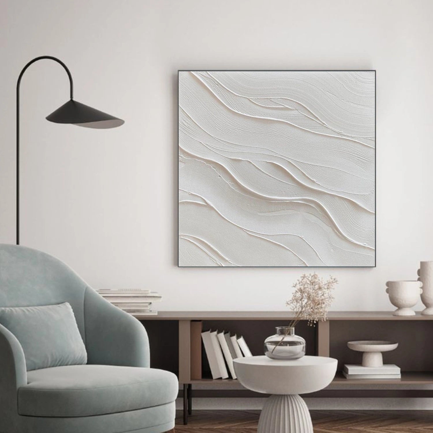 White Minimalist Textured Canvas Art #MT204