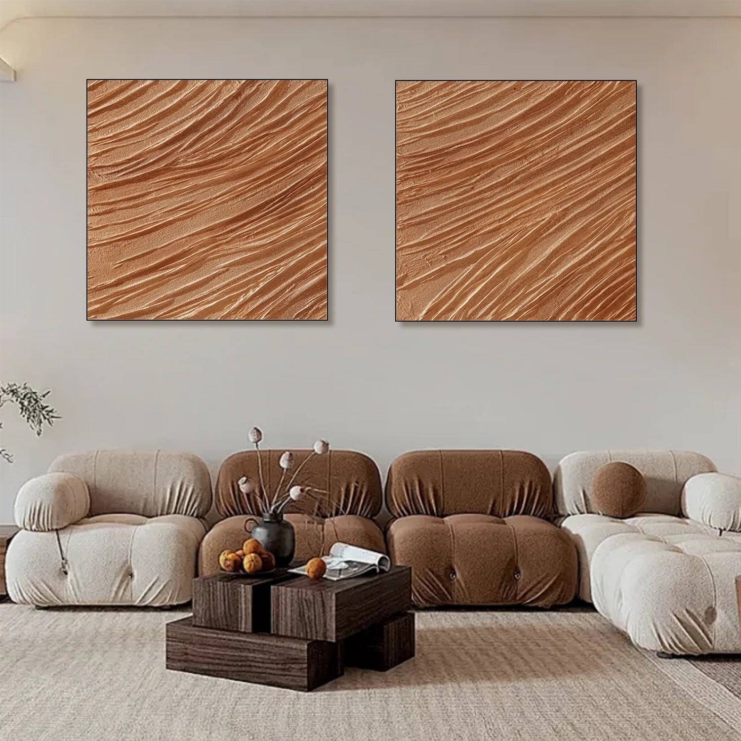 Brown Minimalist Textured Canvas Art Set of 2 #MT122