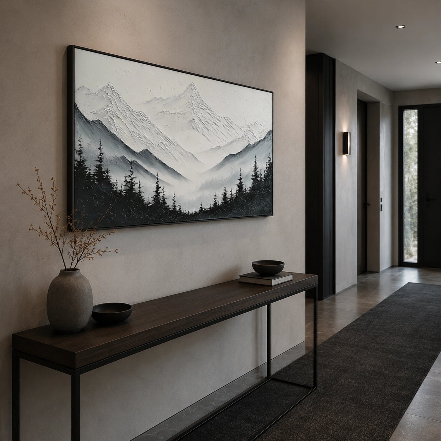 Black and White Minimalist Mountain Textured Canvas Art #MO071