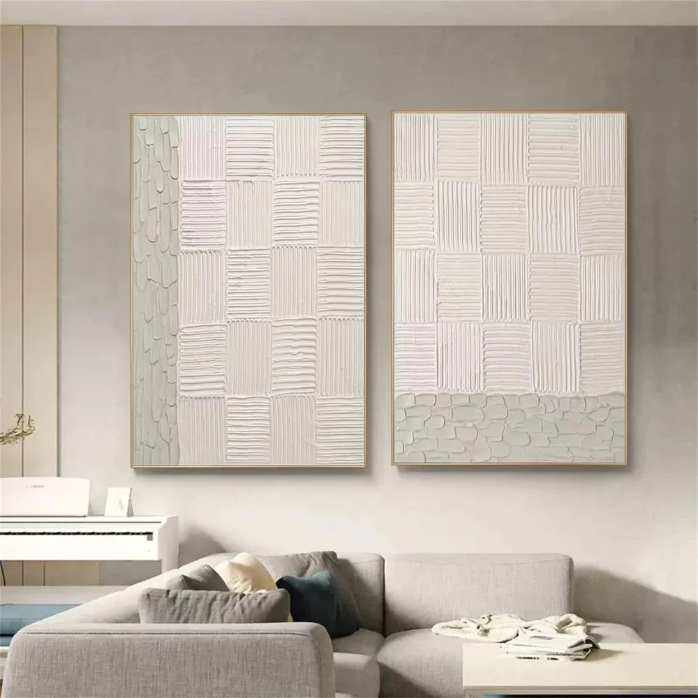 White Minimalist Textured Canvas Set of 2 #MT115