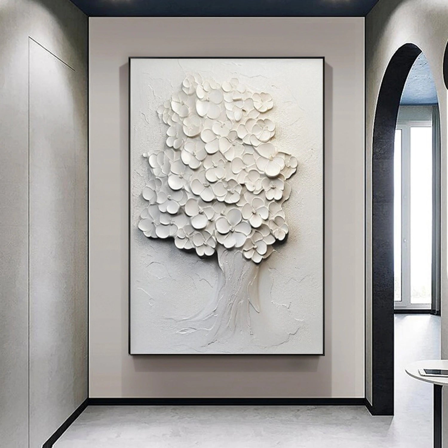 White Flower Abstract Textured Wall Art #FP118