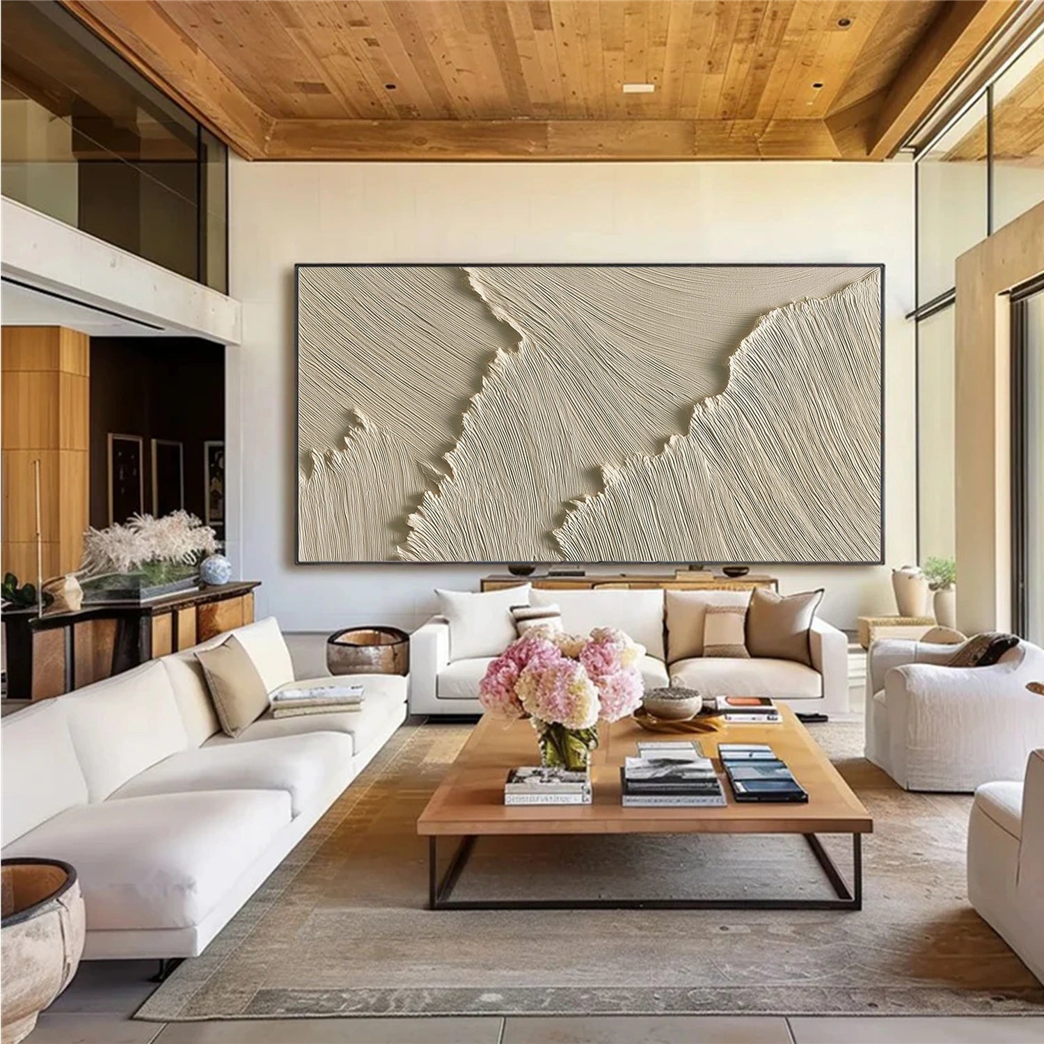Beige Ocean Minimalist Textured Wall Art #OP054