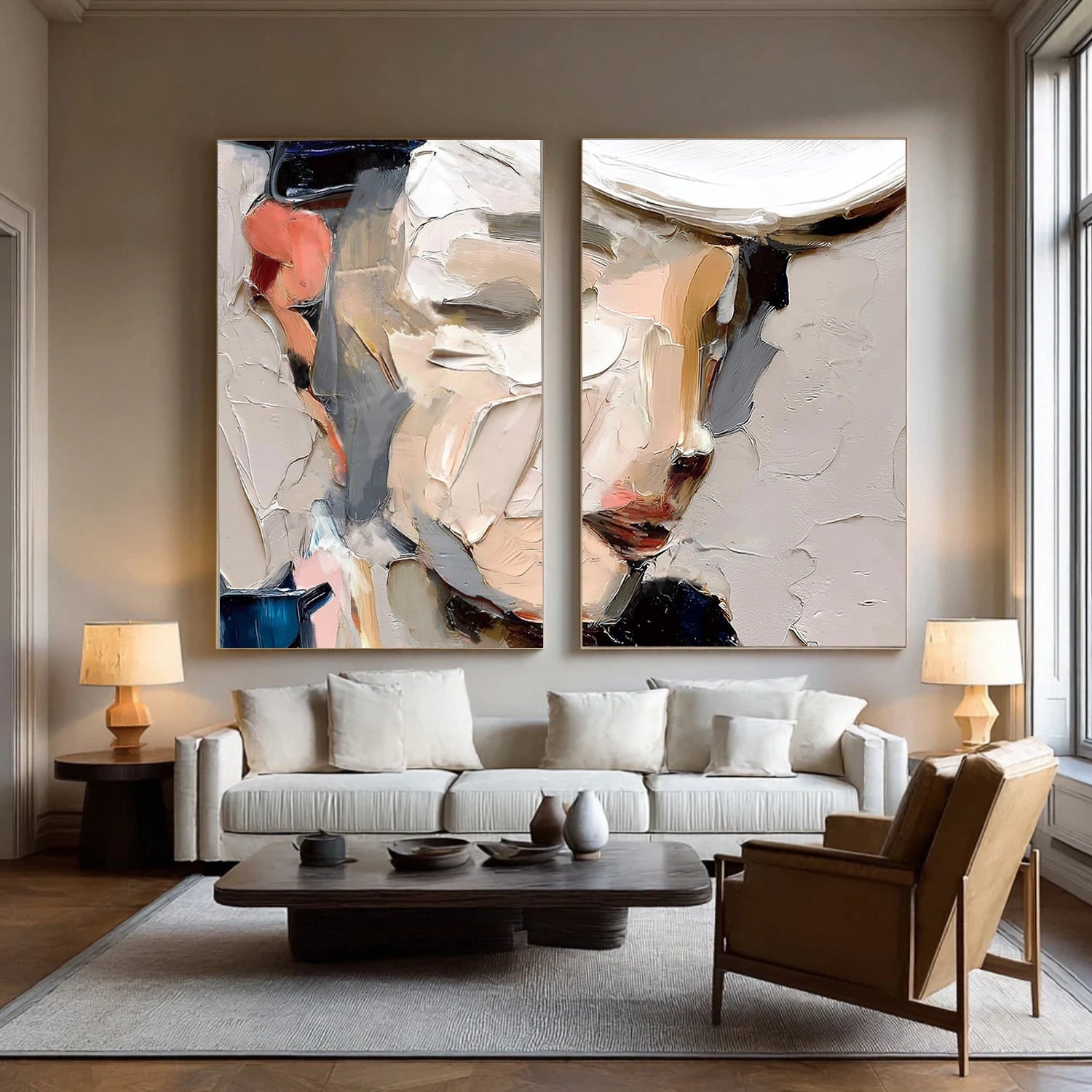 Abstract Portrait Textured Canvas Art Set of 2 #AE127