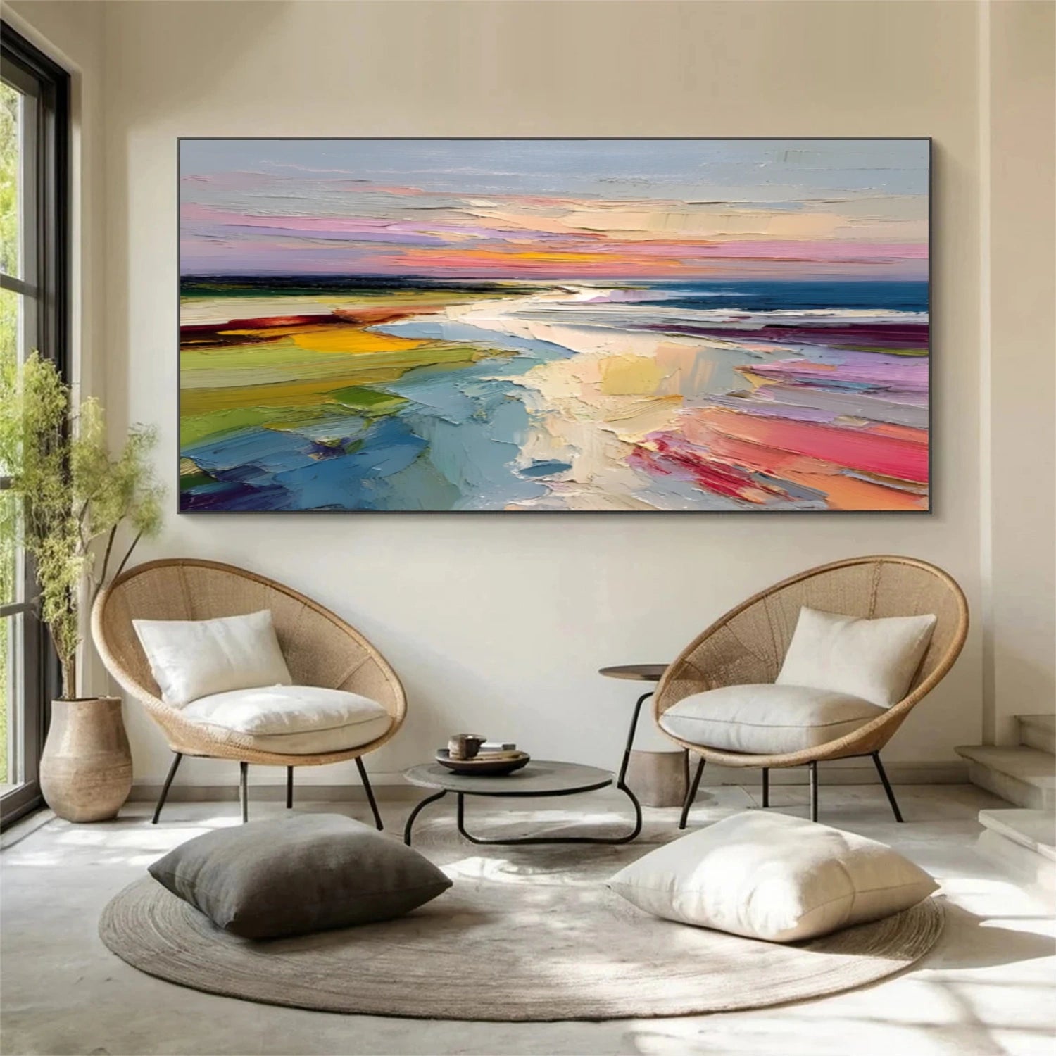 Colorful Ocean And Sky Abstract Textured Wall Art #OS134