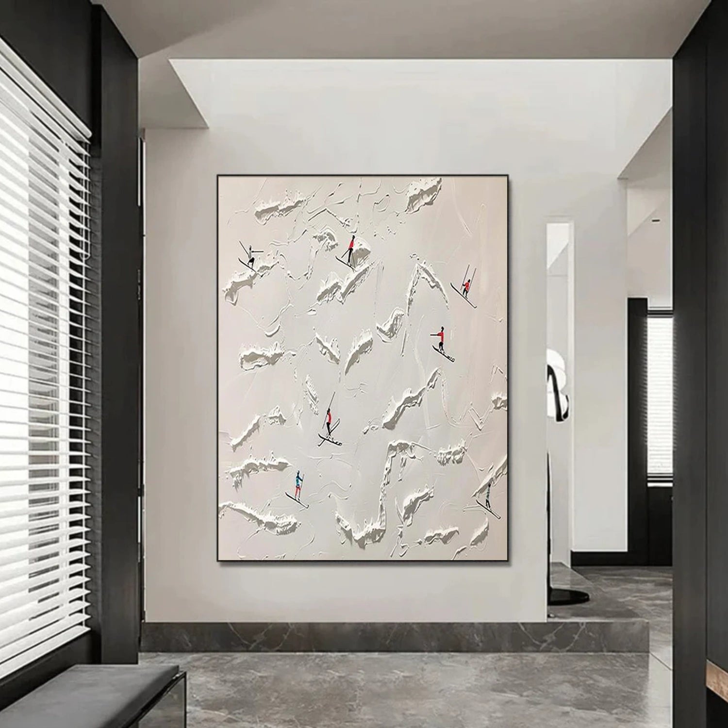 Skiing Sport Textured Wall Art #MS087