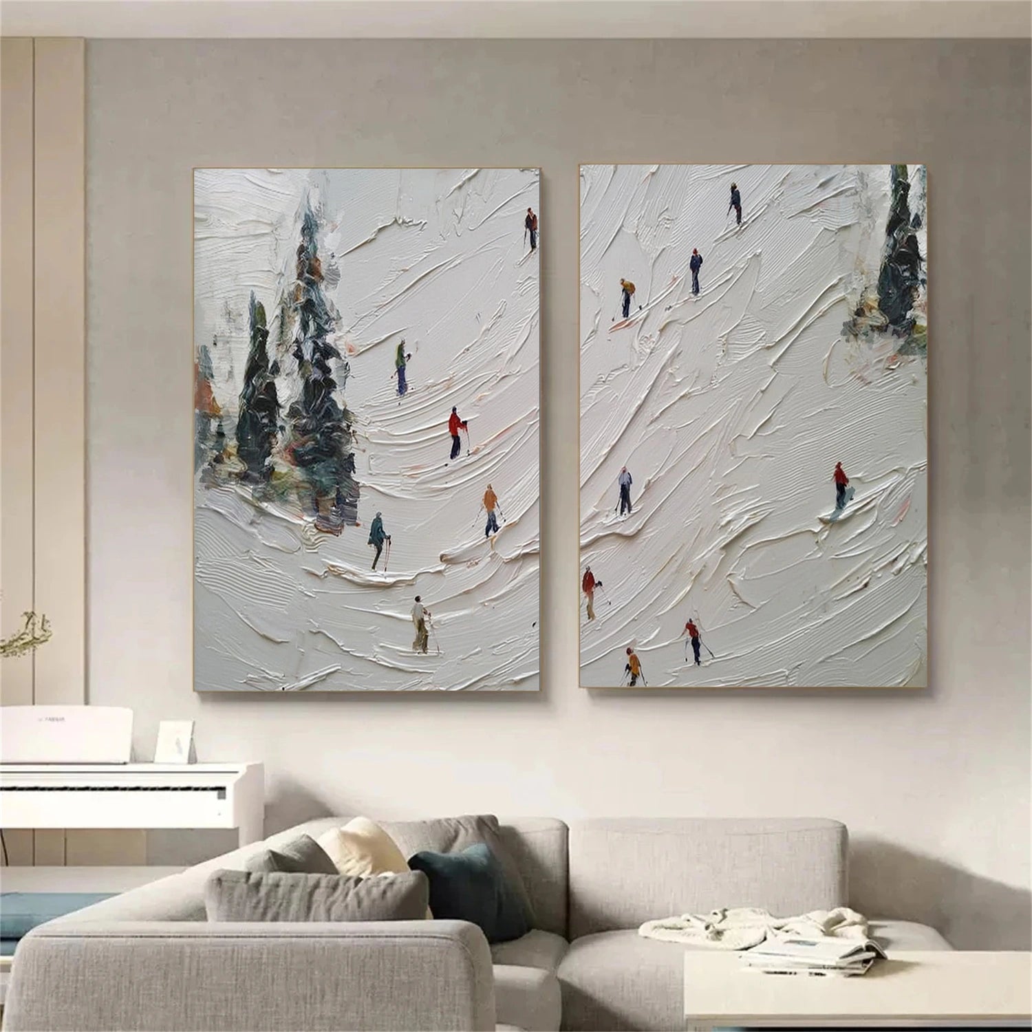Skiing Sport Textured Wall Art Set of 2 #MS089